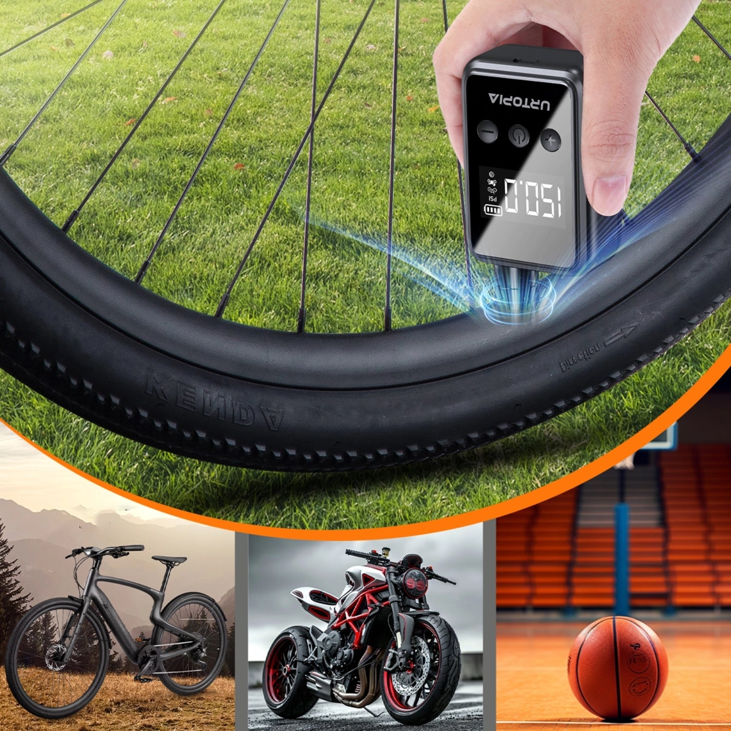 Urtopia Mini Bike Pump, High Pressure Portable Inflator, Built in Needle No Adapter Needed, Lightweight and Compact, Emergency Repair Tool for Road and MTB detail image 2