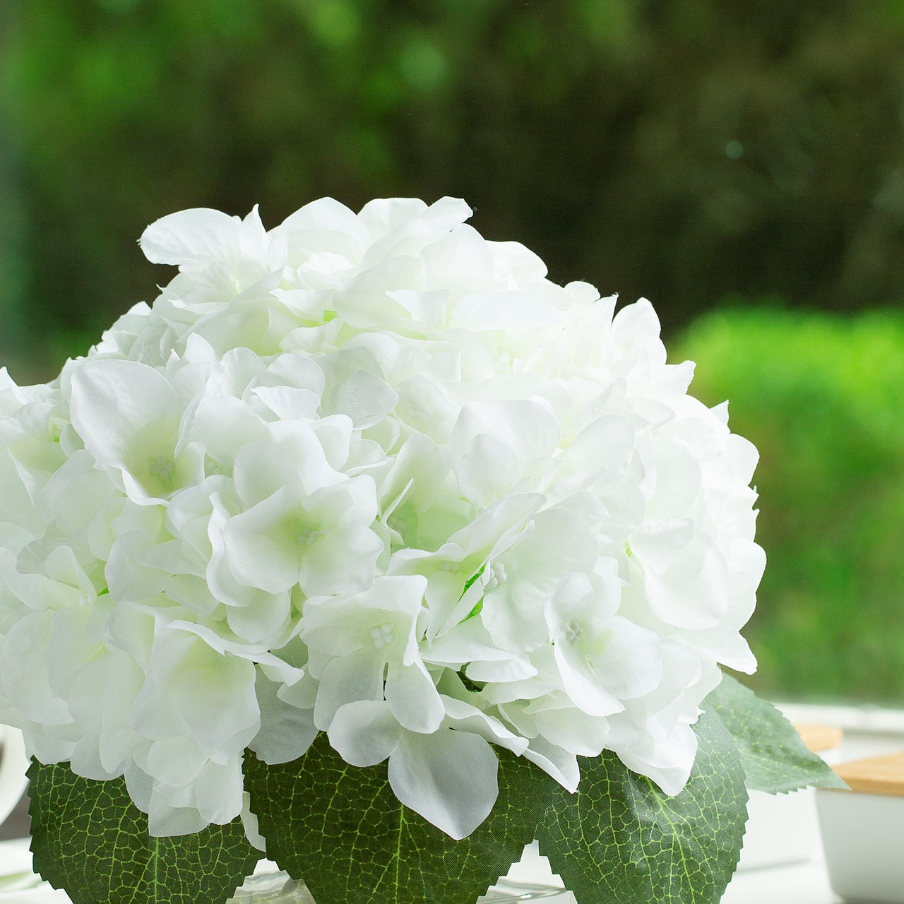 Enova Floral Blue Silk Realistic Hydrangea in Glass Square Vase|Handmade Silk Flowers|Acrylic Faux Water Design|Approx. 8-inch Tabletop Decor detail image 4