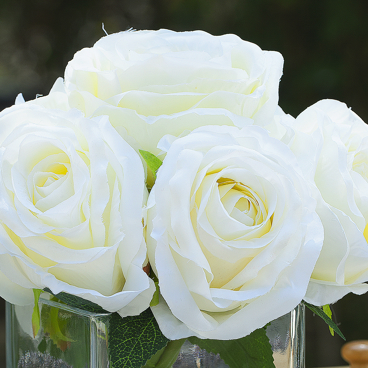 Enova Floral 7-Stem Large Bloom Artificial Rose in Square Glass Vase | High-Quality Silk Flowers | ~7-inch Tabletop Decor | Ideal for Home, Weddings, Parties & Holidays detail image 6