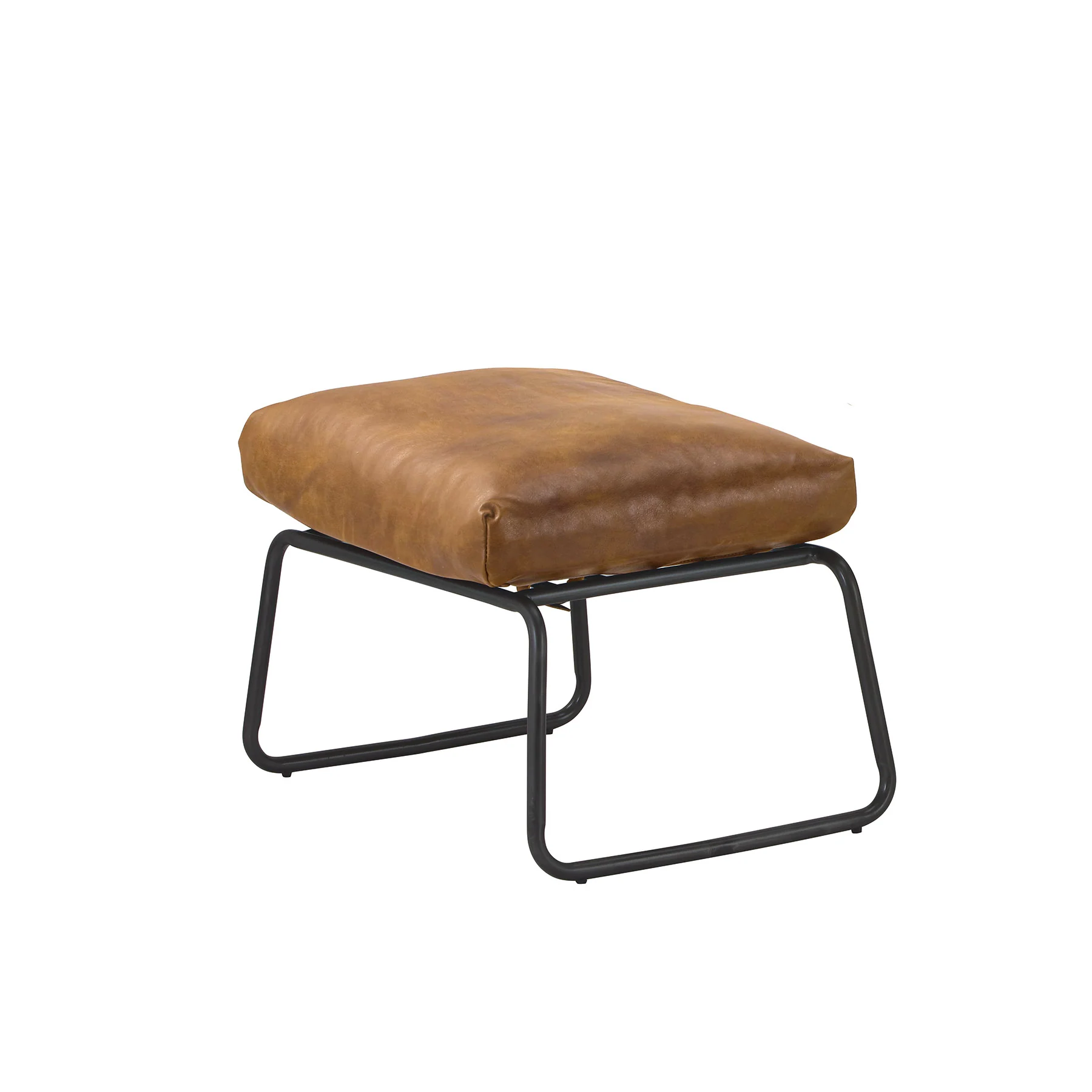 Moorizon Linear Frame 22-Inch Full-Grain Waxed Leather Steel Frame Ottoman, Whiskey Brown Modern Metal Footrest for Living Rooms, Studies & Reading Corners detail image 1
