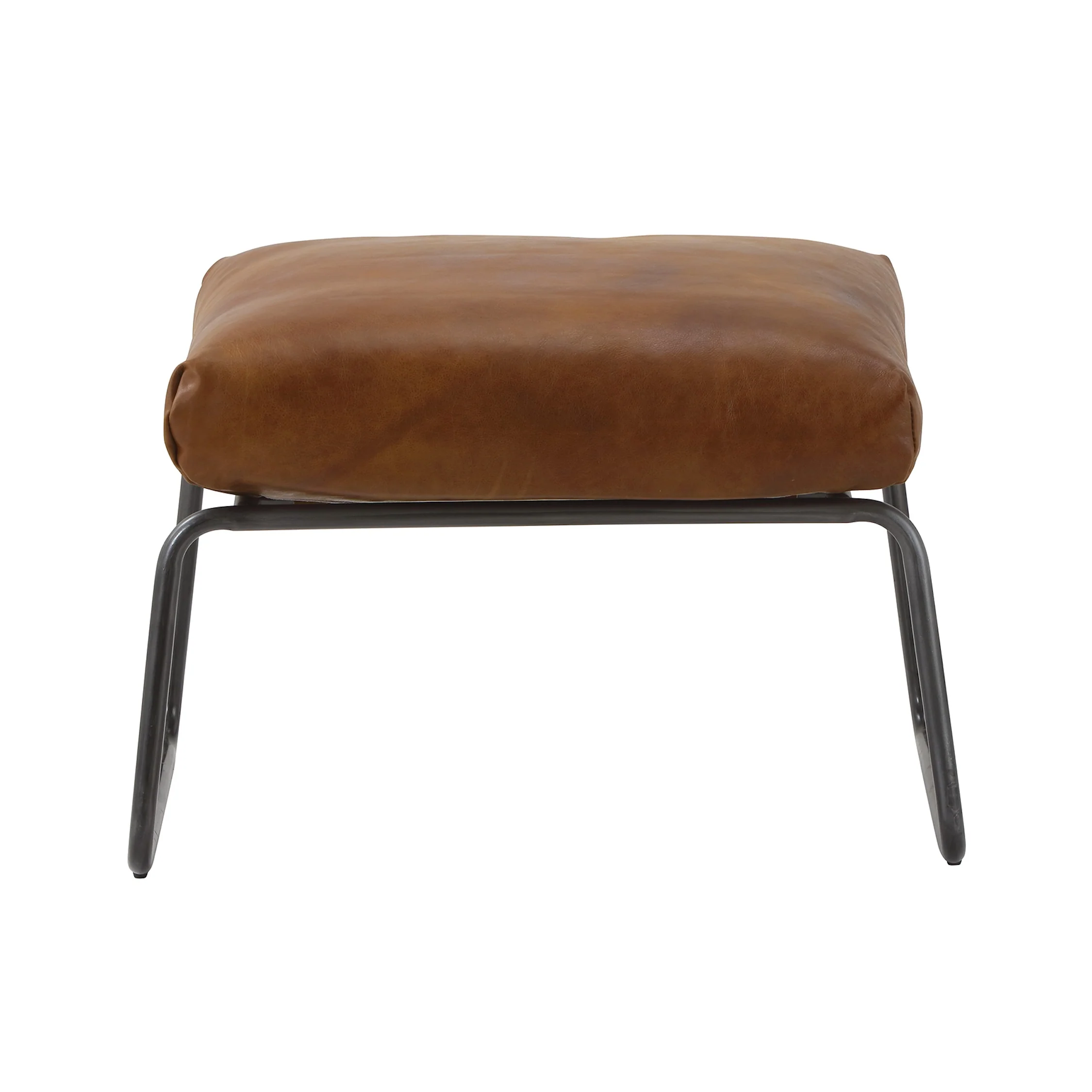 Moorizon Linear Frame 22-Inch Full-Grain Waxed Leather Steel Frame Ottoman, Whiskey Brown Modern Metal Footrest for Living Rooms, Studies & Reading Corners detail image 3