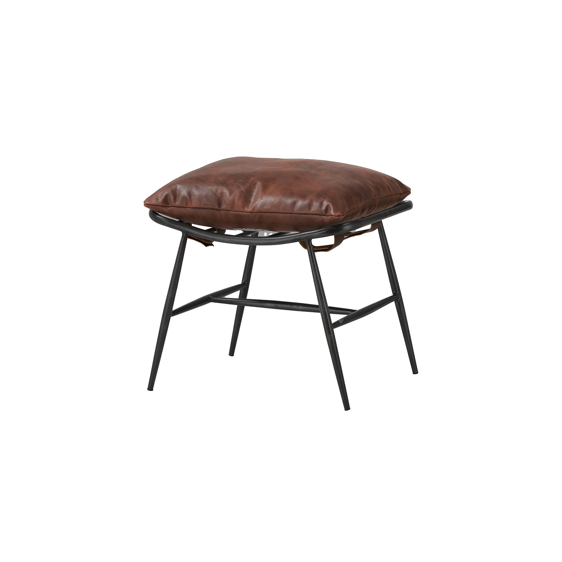 Moorizon Fisherman’s Rest 20-Inch Full-Grain Waxed Leather Steel Frame Ottoman for Living Rooms, Reading Corners & Boutique Hotel Suites detail image 2