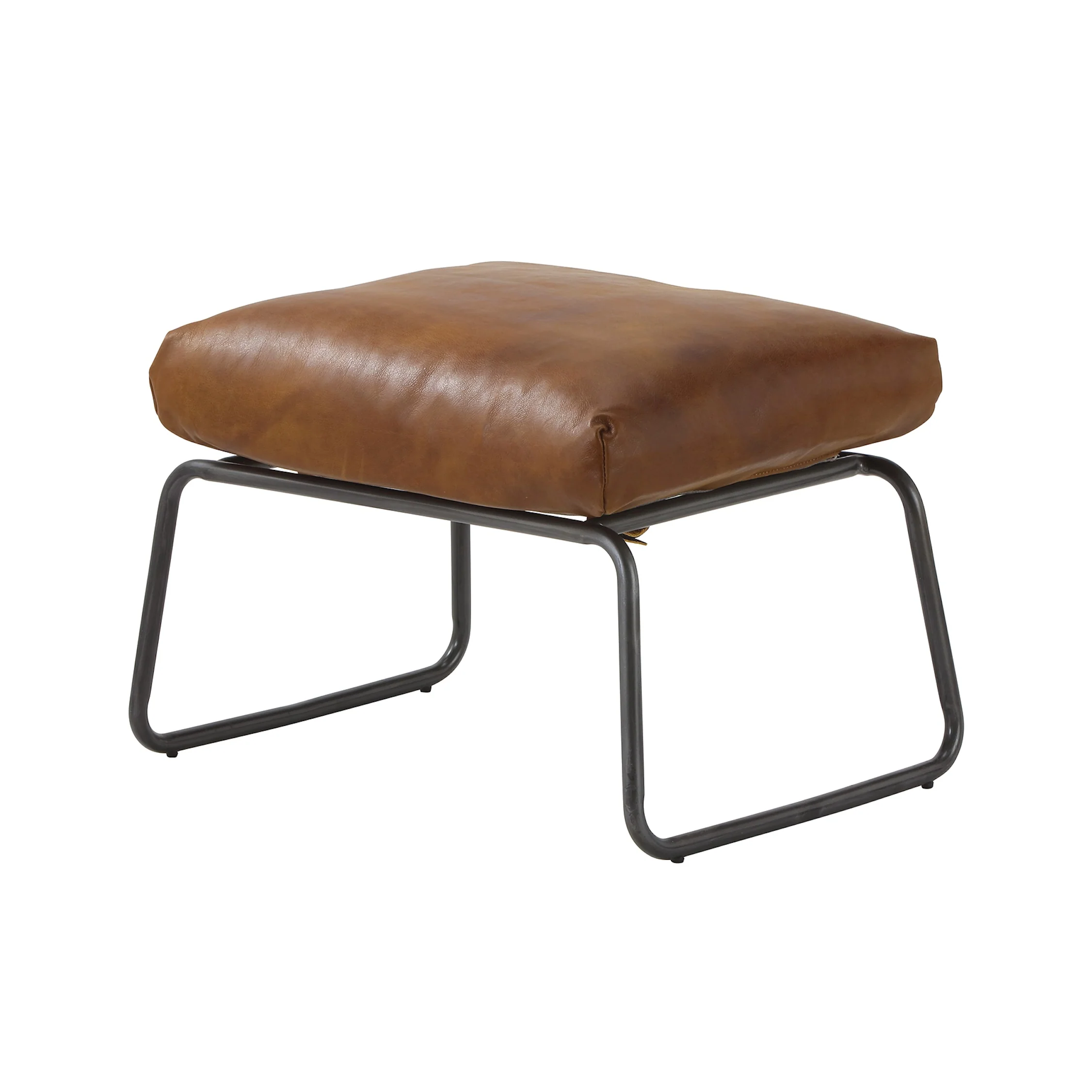 Moorizon Linear Frame 22-Inch Full-Grain Waxed Leather Steel Frame Ottoman, Whiskey Brown Modern Metal Footrest for Living Rooms, Studies & Reading Corners detail image 2