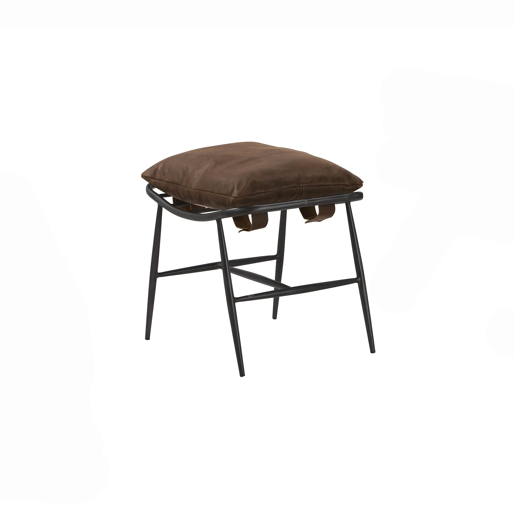 Moorizon Fisherman’s Rest 20-Inch Full-Grain Waxed Leather Steel Frame Ottoman for Living Rooms, Reading Corners & Boutique Hotel Suites detail image 5