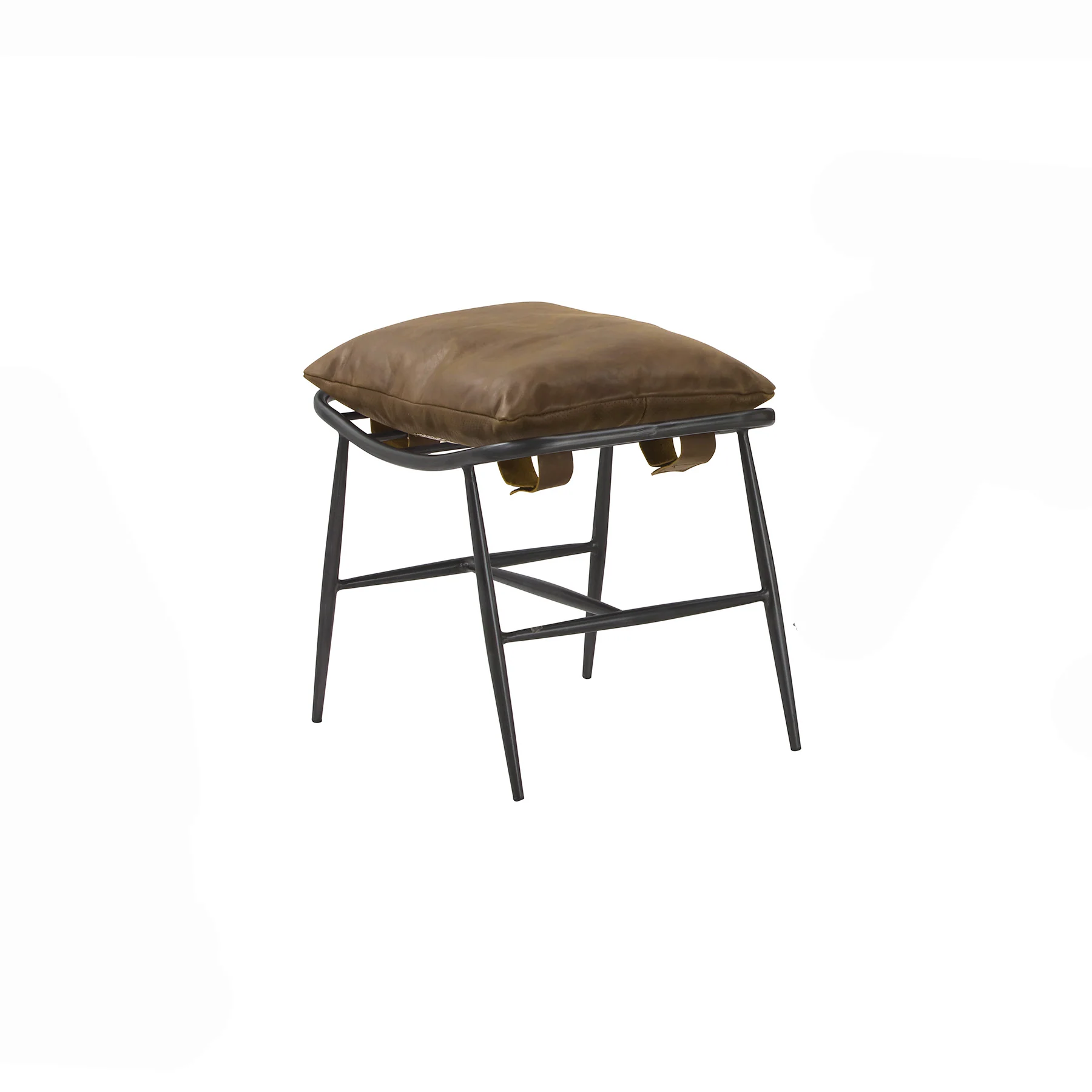 Moorizon Fisherman’s Rest 20-Inch Full-Grain Waxed Leather Steel Frame Ottoman for Living Rooms, Reading Corners & Boutique Hotel Suites detail image 6