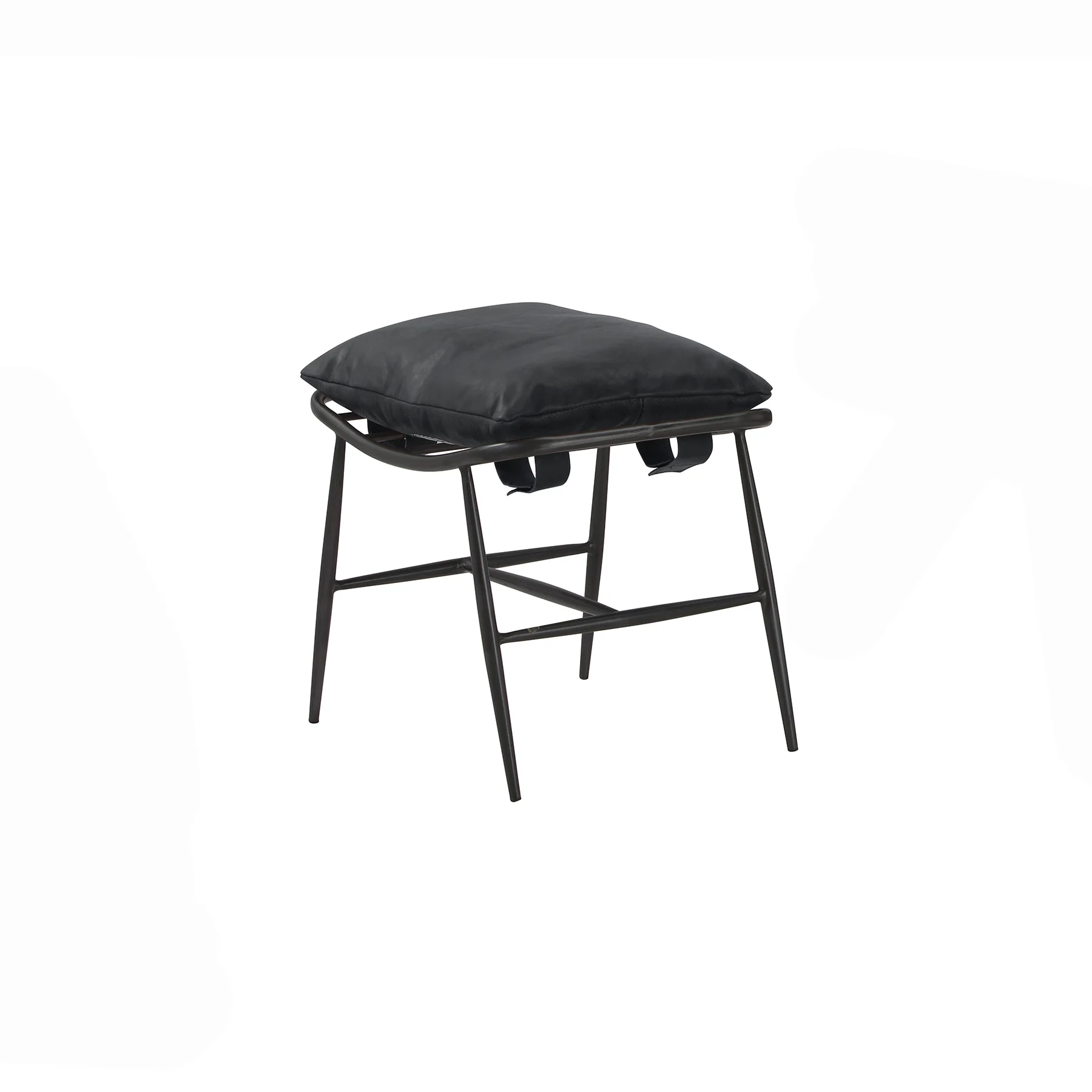 Moorizon Fisherman’s Rest 20-Inch Full-Grain Waxed Leather Steel Frame Ottoman for Living Rooms, Reading Corners & Boutique Hotel Suites detail image 4