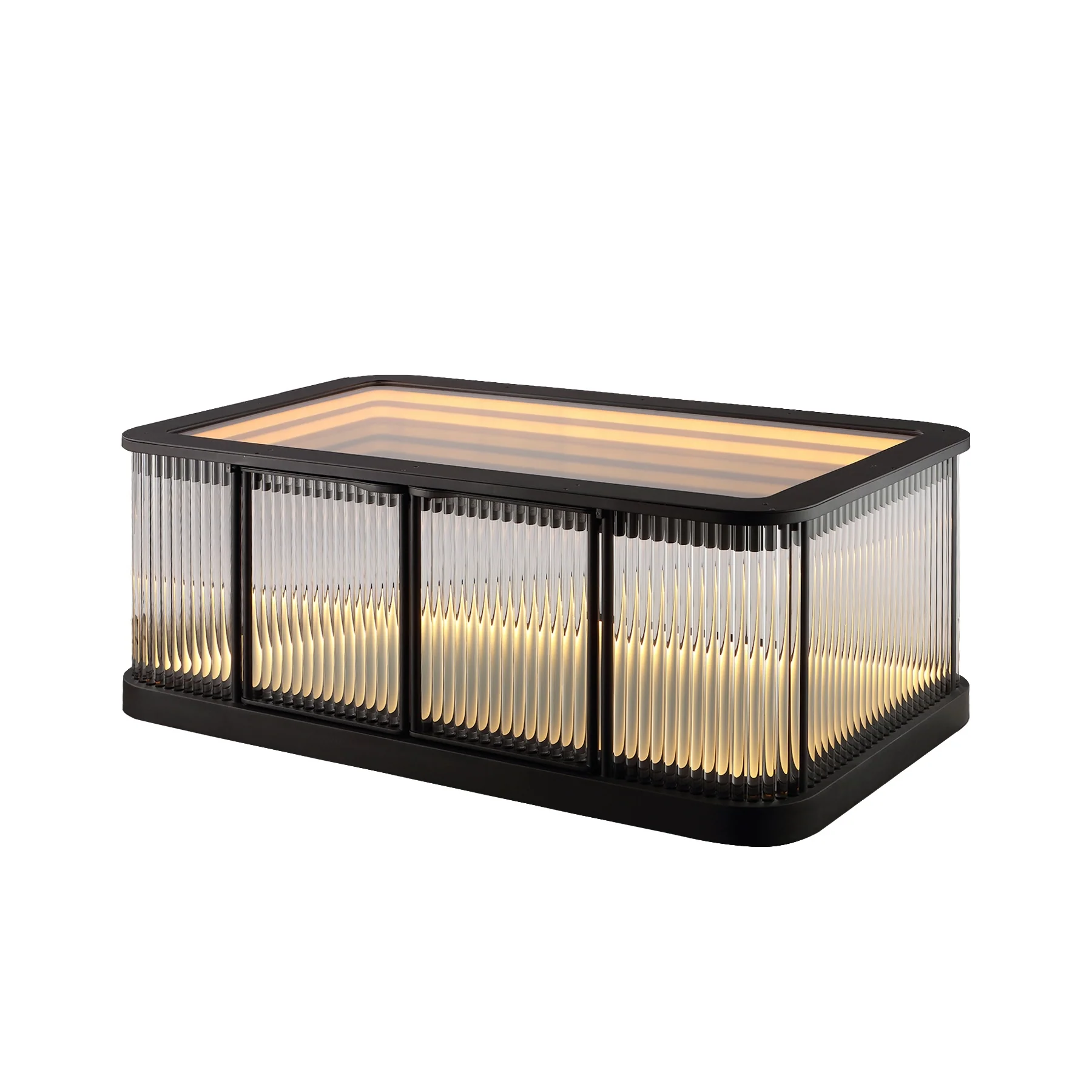 Moorizon Gatsby LED 48-Inch Fluted Glass Bar Coffee Table Cabinet, Plug-In Display Cabinet with 2400K Warm Built-In Light Strip for Living Rooms, Home Bars, Hotel Suites & Commercial Lounges detail image 1