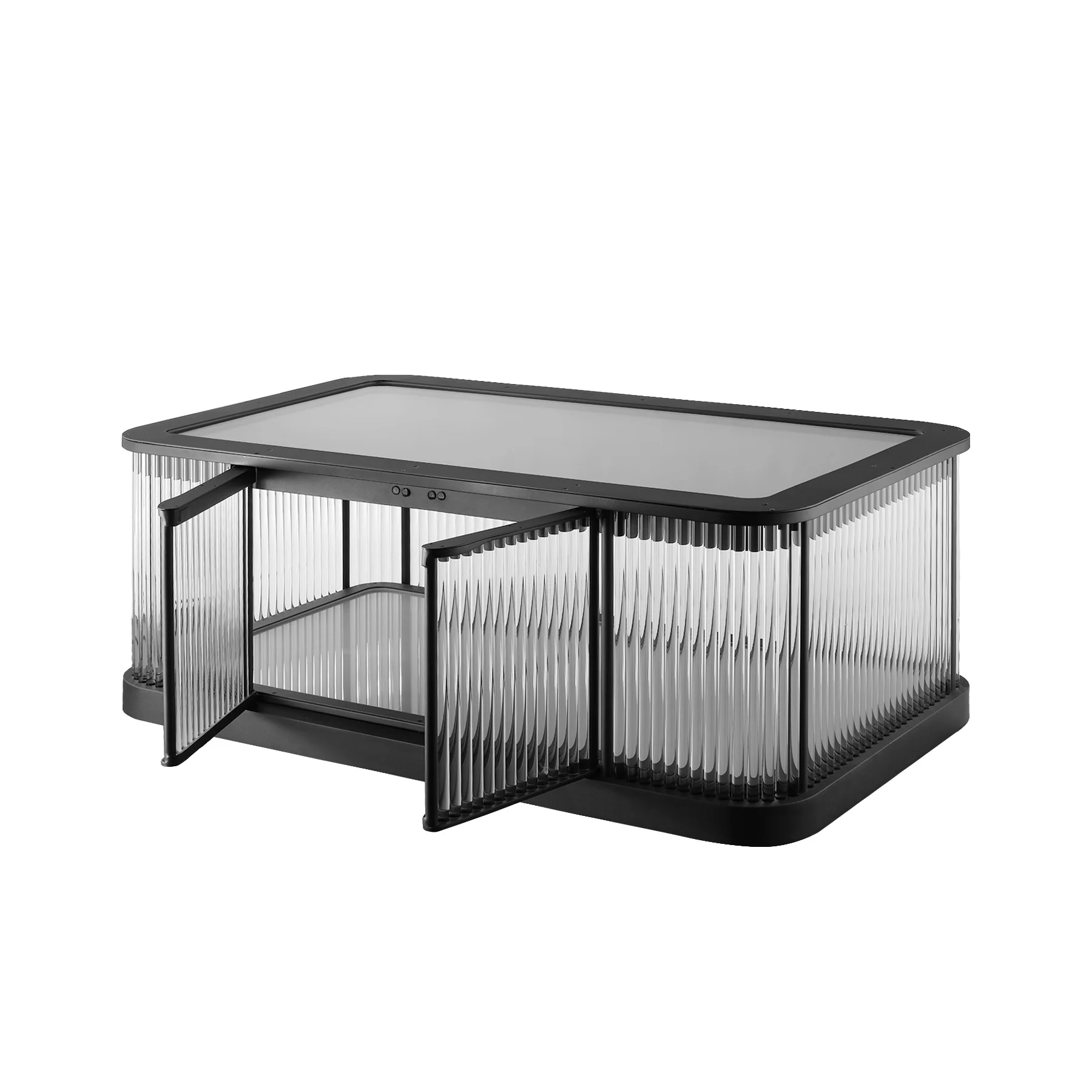 Moorizon Gatsby LED 48-Inch Fluted Glass Bar Coffee Table Cabinet, Plug-In Display Cabinet with 2400K Warm Built-In Light Strip for Living Rooms, Home Bars, Hotel Suites & Commercial Lounges detail image 4