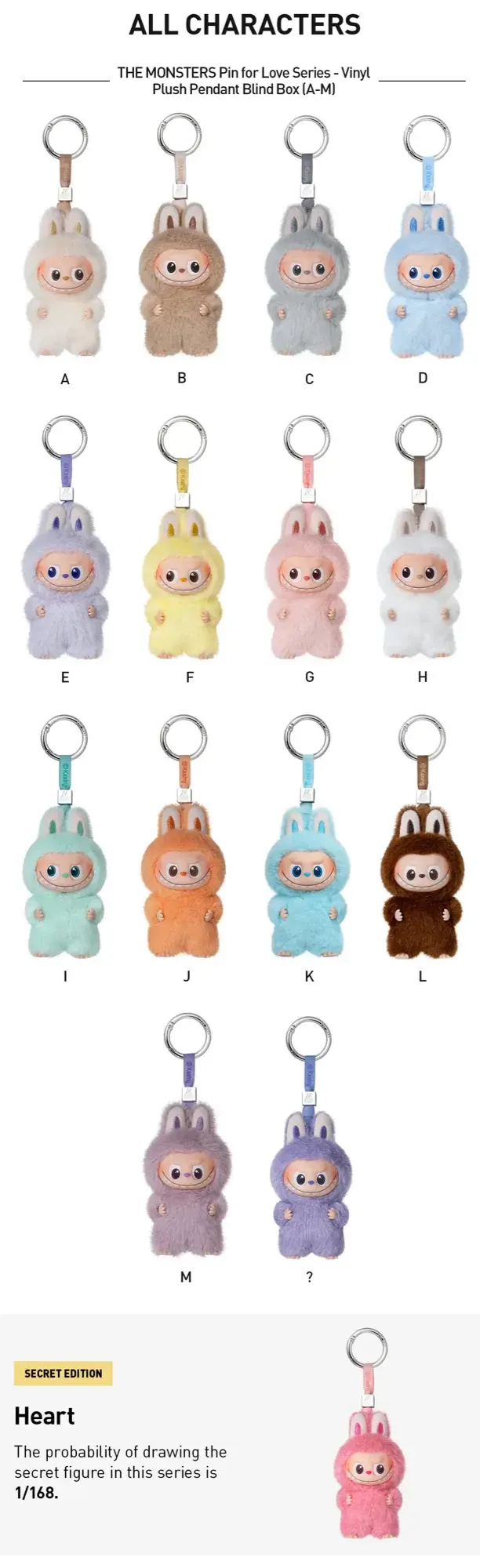 POP MART Labubu Pin for Love Heart Badge Series A-M Letter (AM) Vinyl Plush Keychain Blind Box 10.5cm detail image 1