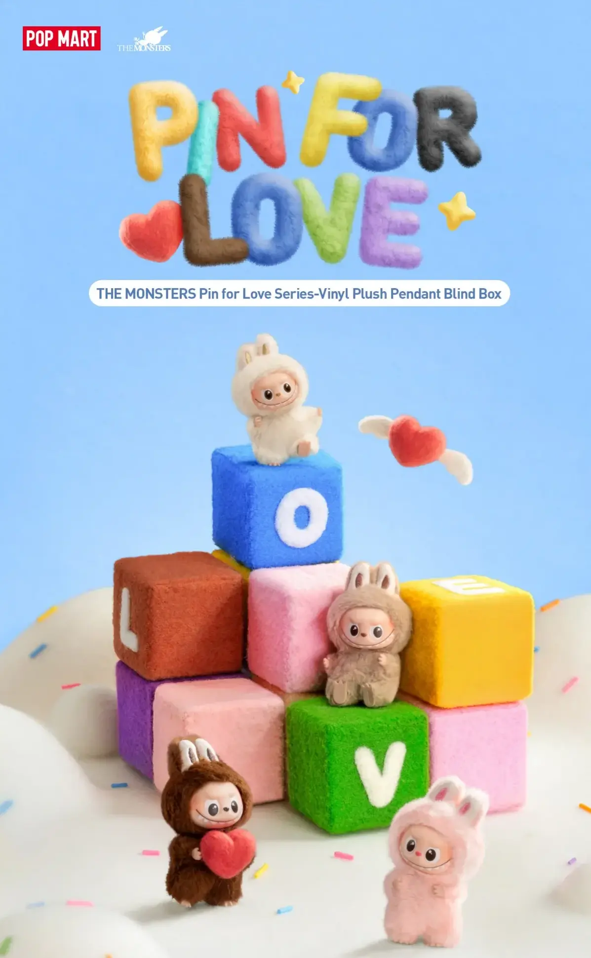 POP MART Labubu Pin for Love Heart Badge Series A-M Letter (AM) Vinyl Plush Keychain Blind Box 10.5cm detail image 2