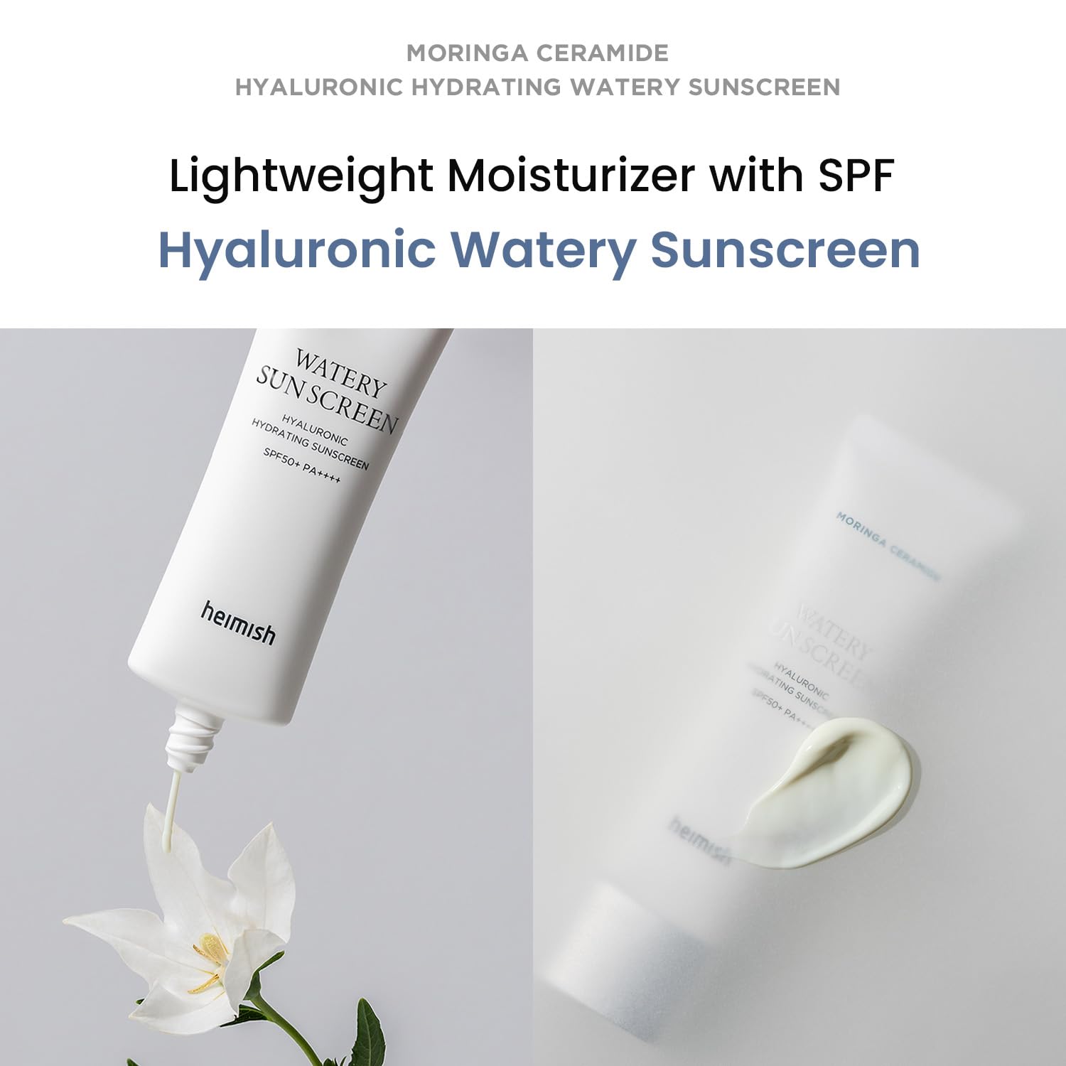 HEIMISH Moringa Ceramide Hyaluronic Hydrating Sunscreen SPF50+ Facial Moisturizer|Broad-Spectrum Daily Protection|Lightweight Non-Greasy|Contains Hyaluronic Acid 1.7 fl oz / 50 ml detail image 1