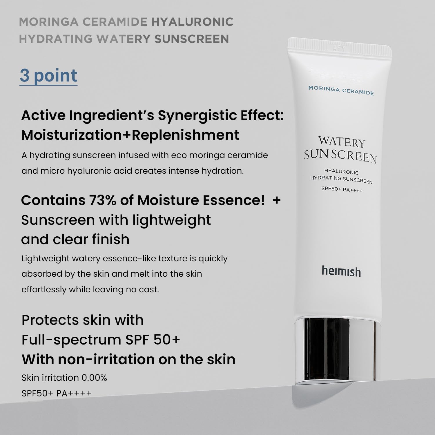 HEIMISH Moringa Ceramide Hyaluronic Hydrating Sunscreen SPF50+ Facial Moisturizer|Broad-Spectrum Daily Protection|Lightweight Non-Greasy|Contains Hyaluronic Acid 1.7 fl oz / 50 ml detail image 2
