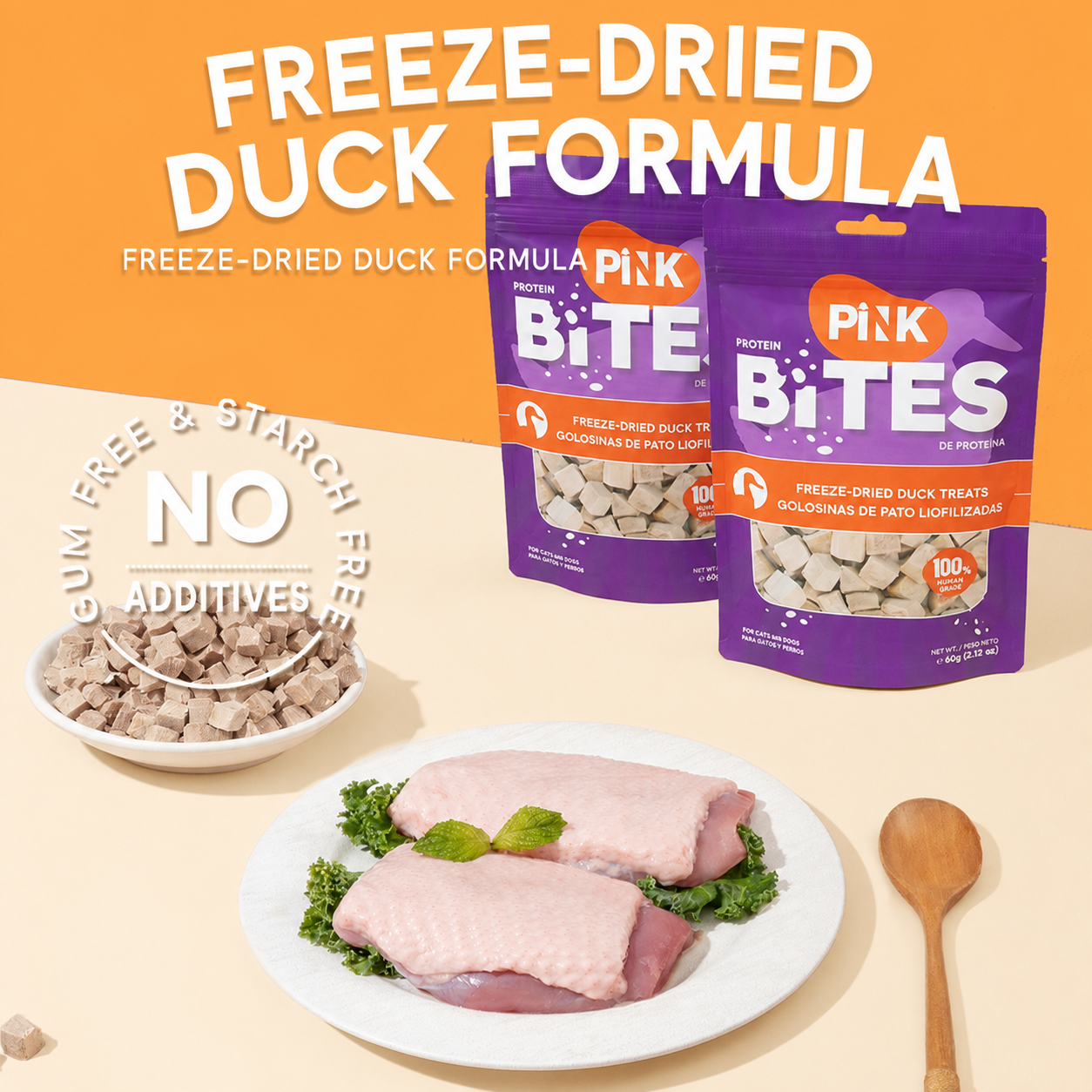 PINK MOMENTS Freeze-Dried Duck Cubes for Cats & Dogs 60g | 100% Whole-Cut Duck Freeze-Dried Pet Treats | Training Rewards, Meal Topper, Snack Bits detail image 5