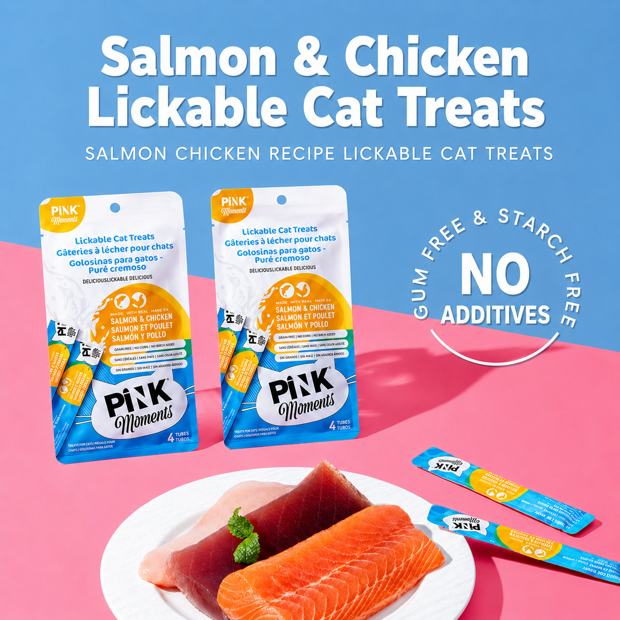 Pink Moments Salmon & Chicken Lickable Cat Sticks 20pcs | 15g×20 | Interactive Reward & Meal Topper Treat detail image 4