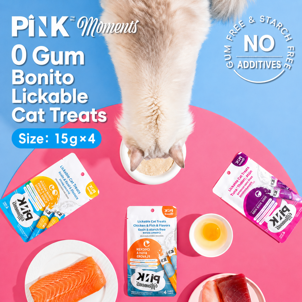 Pink Moments Tuna & Cod Rich-Flavored Lickable Cat Stick 15g|Lickable Interactive Reward Treat for Cats detail image 1