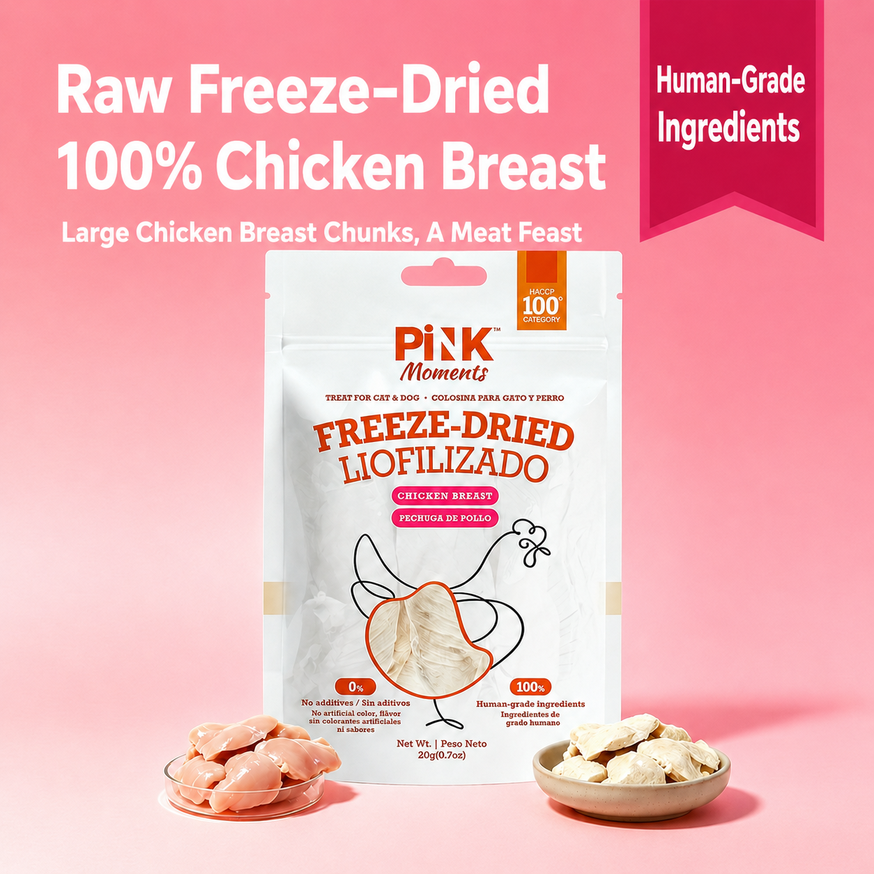 PINK moments Dog and cat treat Freeze-dried
Chicken cubes 20g detail image 1