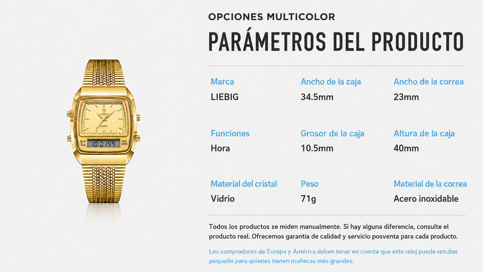 SKMEI L103002 Reloj de hombre dorado con correa de acero, estilo retro, doble visualización analógica-digital, cuarzo electrónico, resistente al agua 30 m, para negocios y uso casual detail image 3