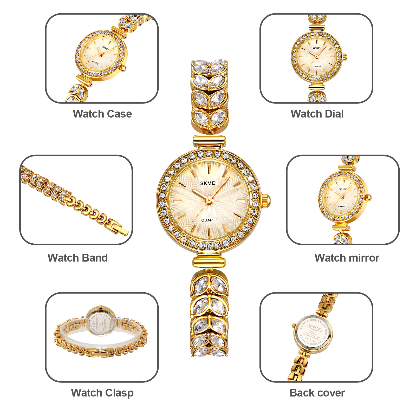 SKMEI 2547 Women's Elegant Quartz Watch — 30M Water Resistant Bracelet Style (Gold / Rose Gold / Silver) detail image 2