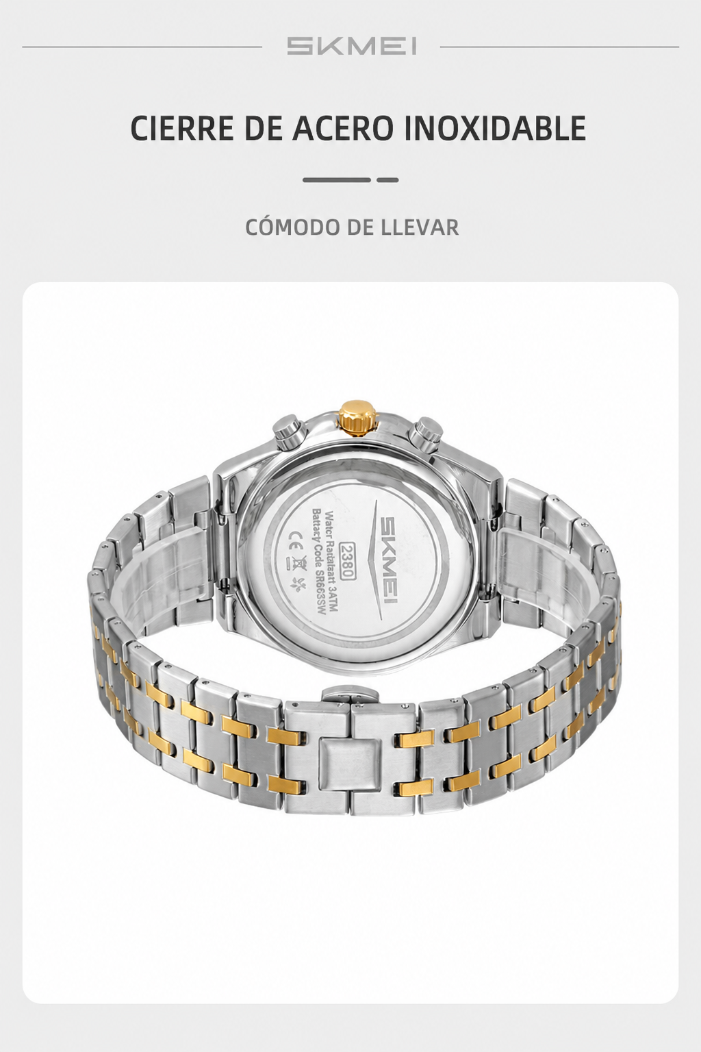 SKMEI Serie 2380 Reloj de cuarzo para hombre para negocios Correa metálica bicolor/negra Cronógrafo 30m resistente al agua Fecha Esfera grande Reloj masculino Ideal para regalo detail image 3