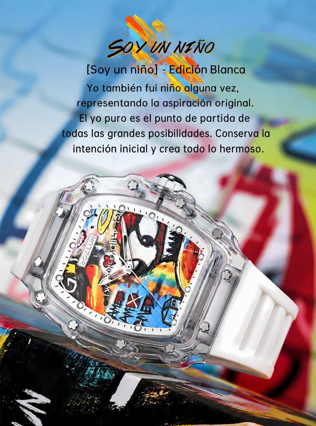 SKMEI KOTA serie reloj mecánico unisex estilo urbano caja cuadrada transparente esfera con grafiti movimiento automático correa de silicona resistente al agua 30m ideal para regalo detail image 7