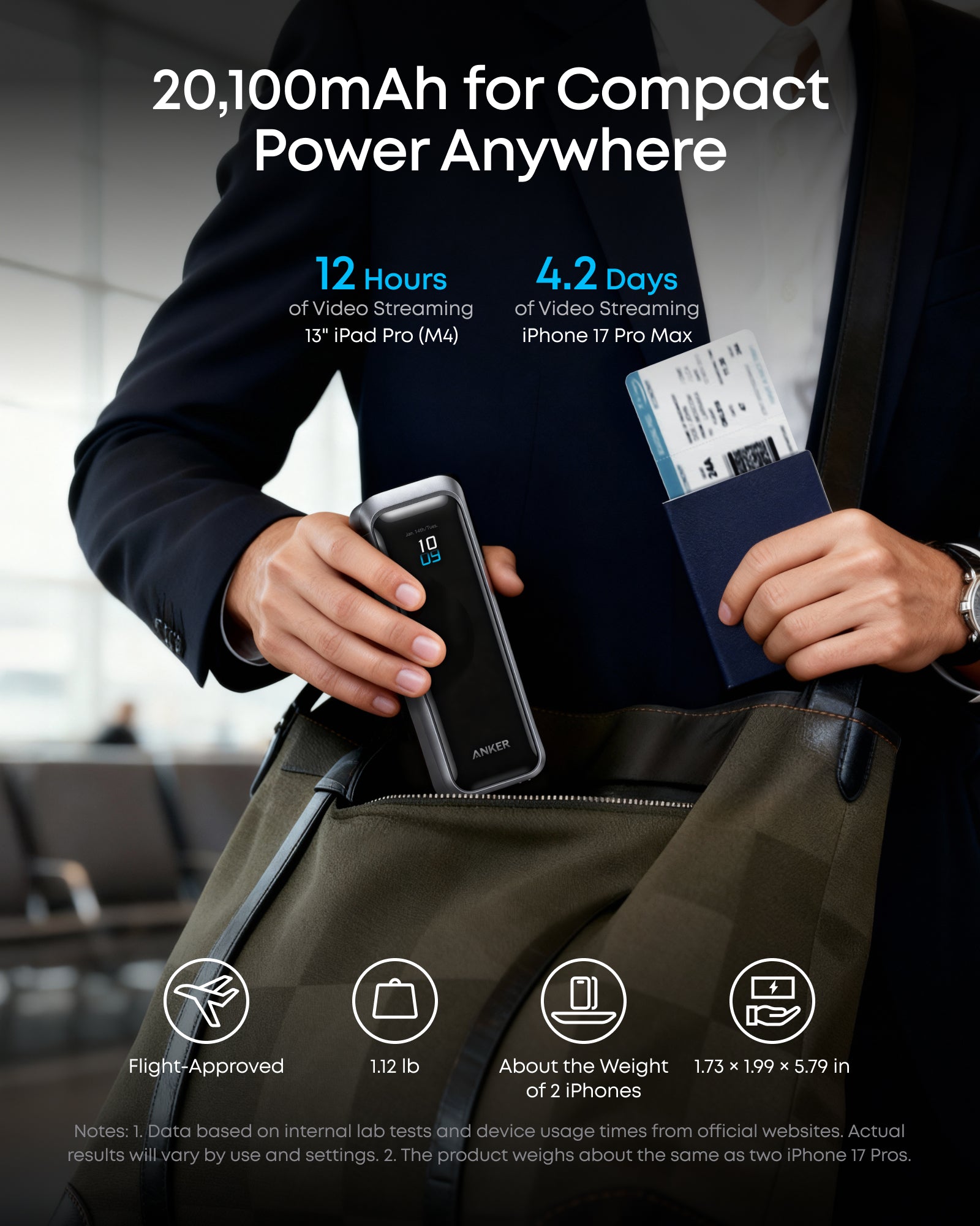 Anker Prime 20K 220W Power Bank USB-C Output, Portable Power Bank with 220W, 140W, 20K, for iPhone, Samsung, USB-C Devices, Travel Backup detail image 3