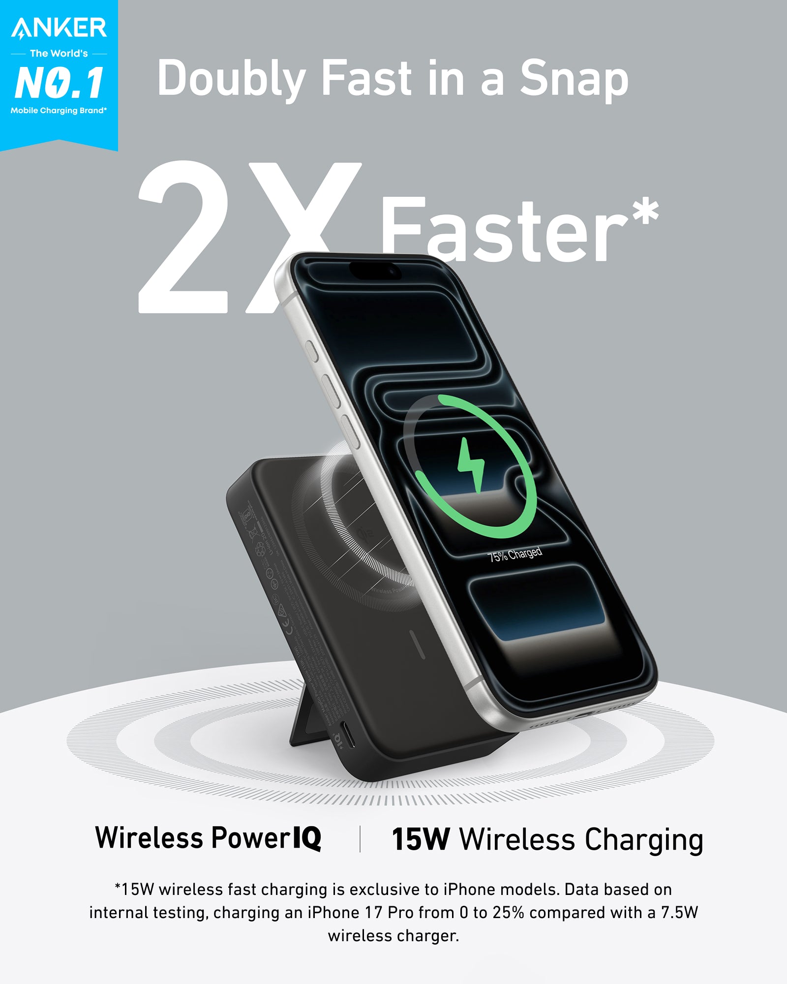 Anker MagGo 10K Qi2 Magnetic Wireless Stand Power Bank, 15W Portable Charger — Compatible with iPhone/Samsung/USB-C Devices, Travel Backup detail image 2