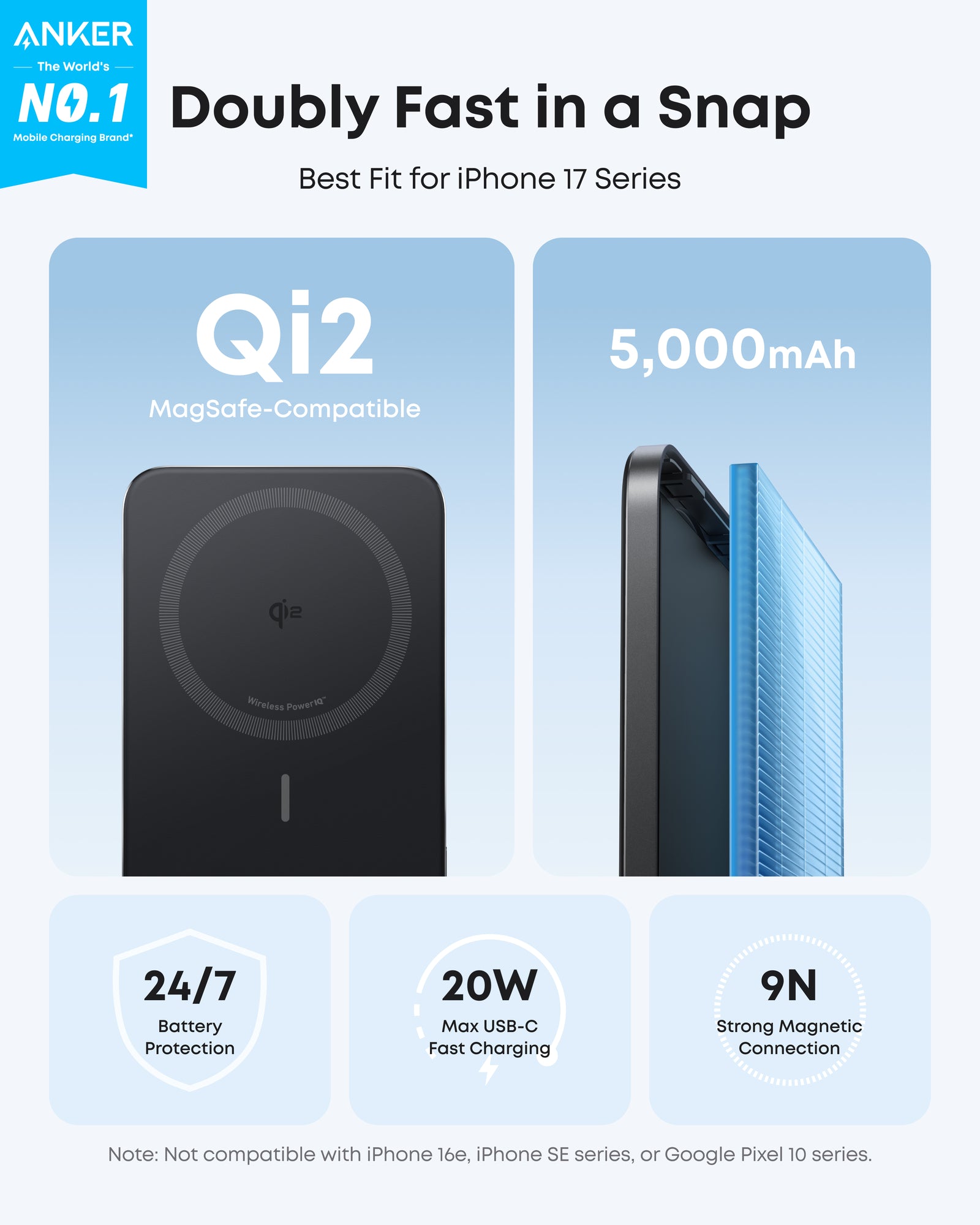 Anker Nano 5K MagGo Slim Magnetic Power Bank, 15W Qi2 Magnetic Portable Charger for iPhone, Samsung and USB-C Devices — Travel Backup detail image 2