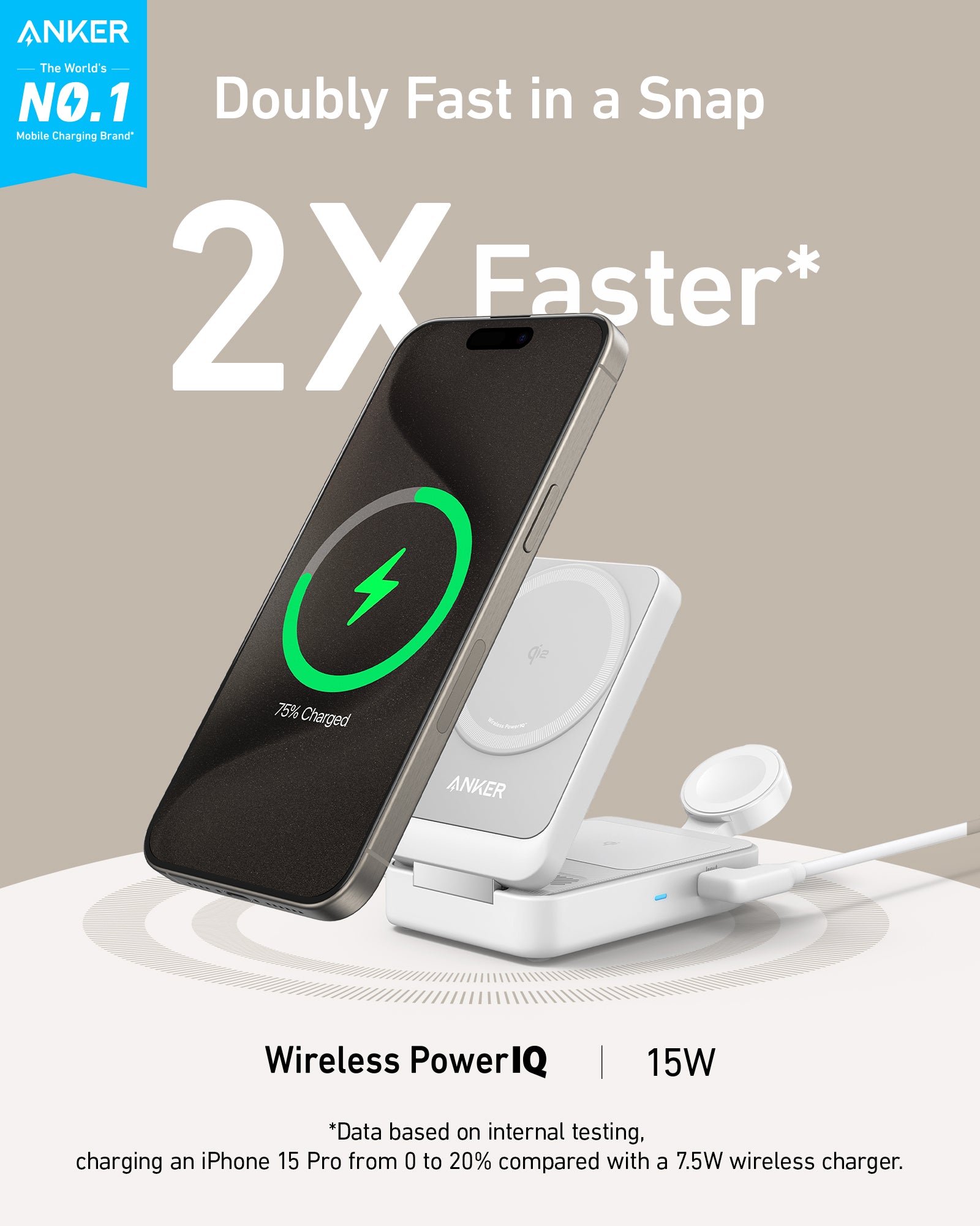 Anker MagGo Foldable 3-in-1 Qi2 Wireless Charging Stand — Compatible with iPhone / AirPods / Apple Watch, Desktop & Travel Friendly detail image 4