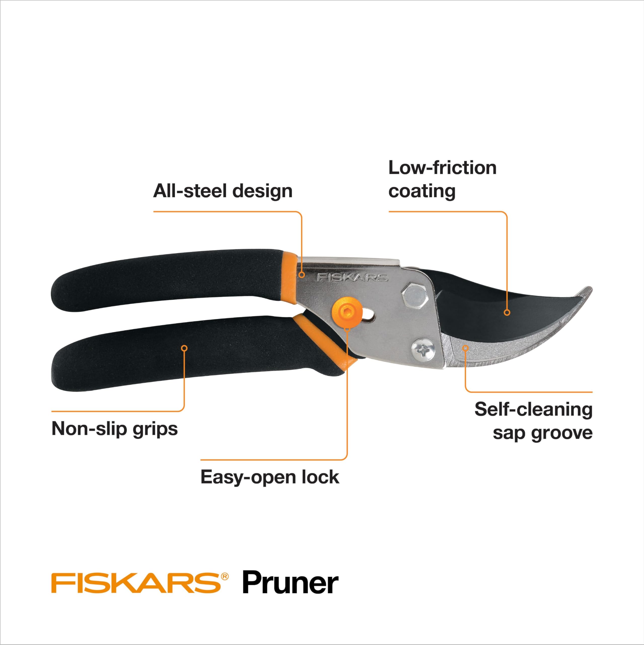 Fiskars Bypass Pruning Shears, 5/8" Cut Capacity, Self-Cleaning Sap Groove, Non-Slip Grip, Precision Steel Blades detail image 8