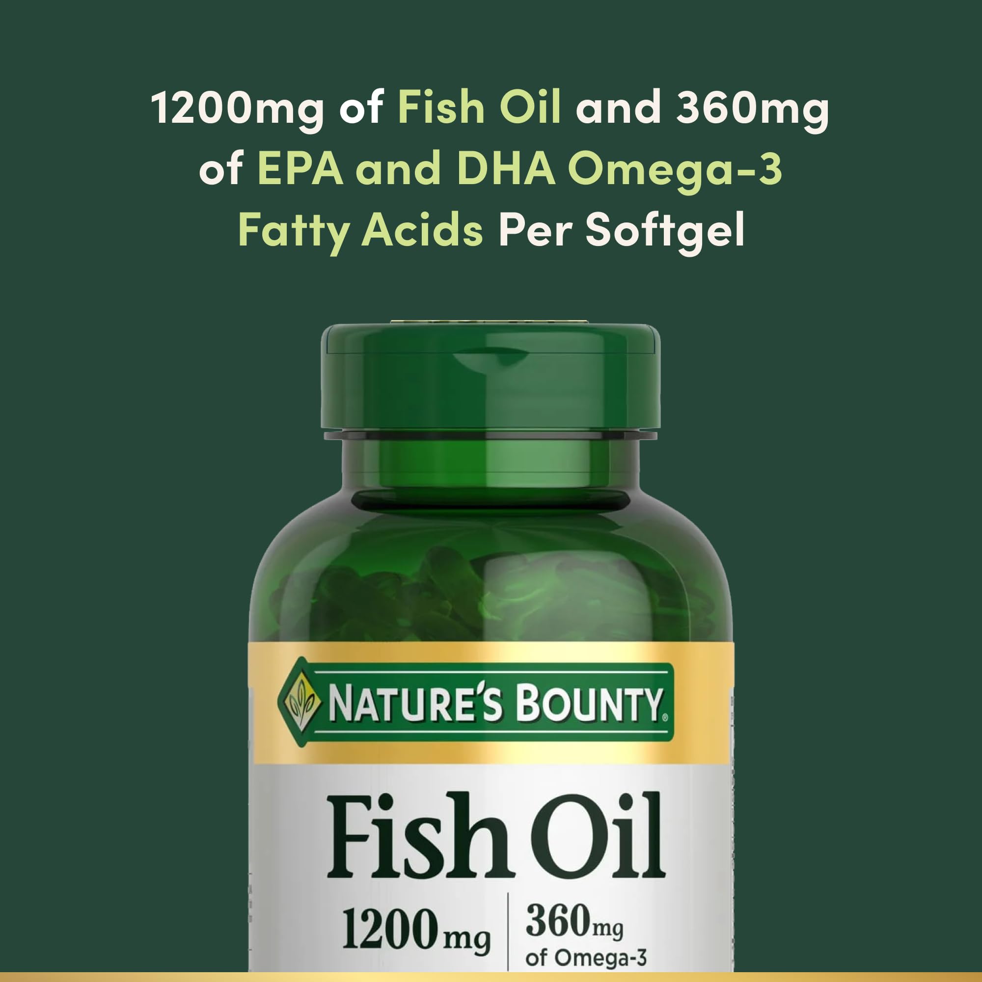 Nature's Bounty Fish Oil Omega-3, 1200 mg Fish Oil, 360 mg Omega-3 per Serving, 200 Softgels detail image 3