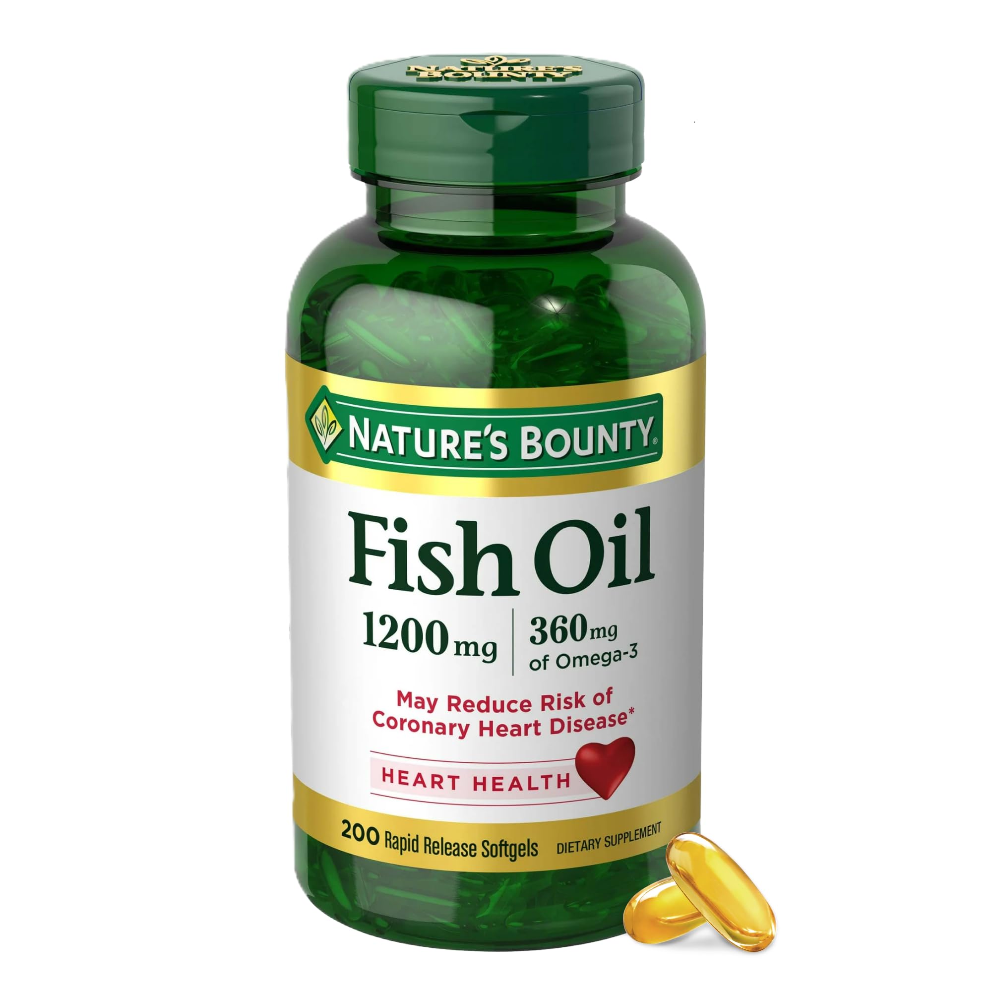 Nature's Bounty Fish Oil Omega-3, 1200 mg Fish Oil, 360 mg Omega-3 per Serving, 200 Softgels detail image 1