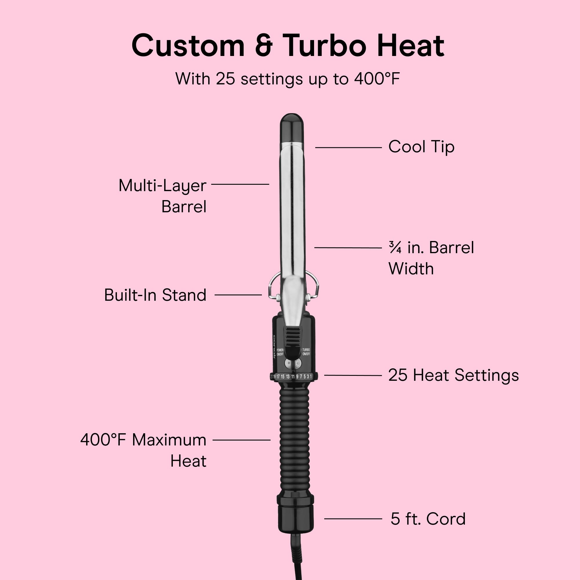 Conair Curling Iron, Short to Medium Hair, 3/4-in. Barrel, Black/Silver detail image 4