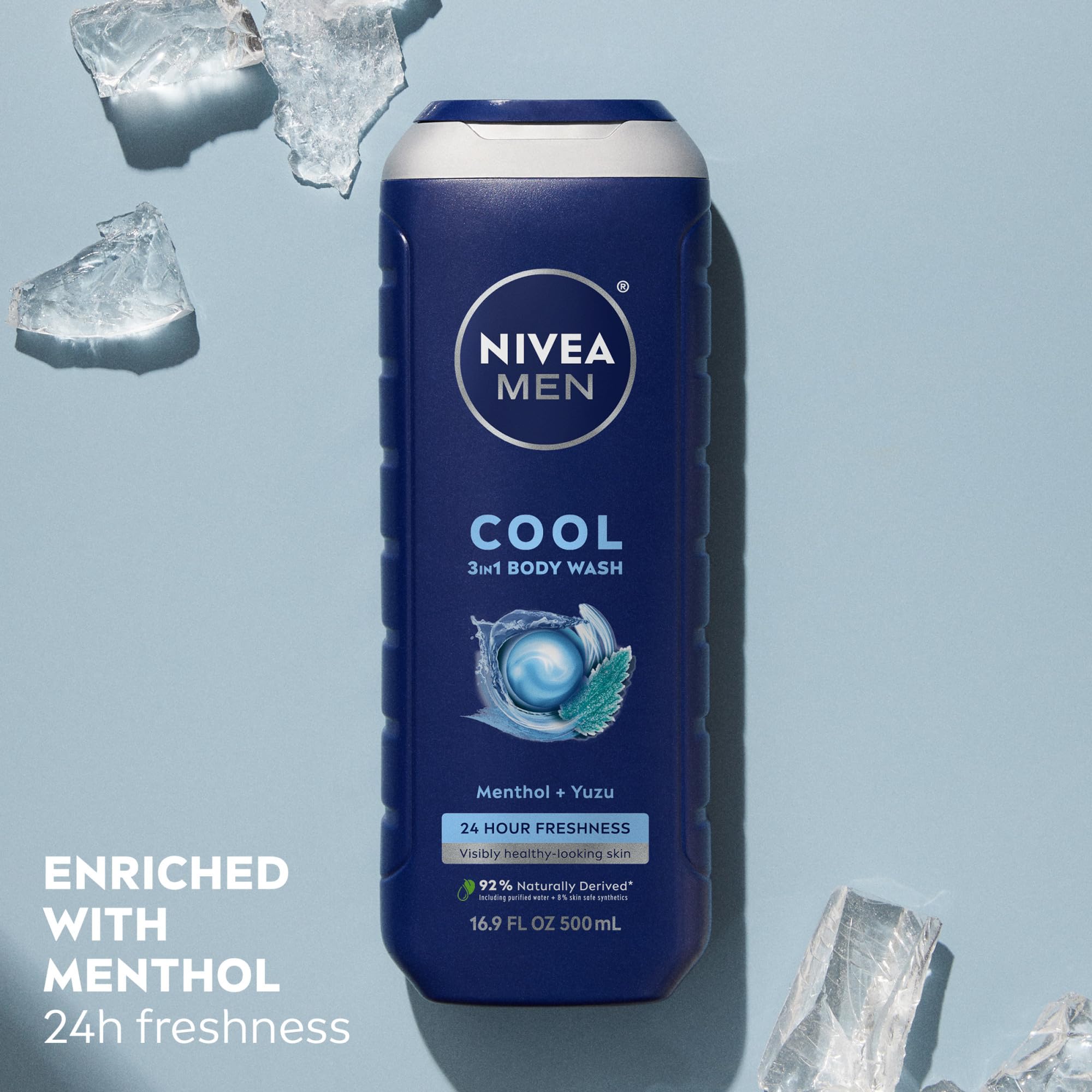 NIVEA MEN Cool 3-in-1 Body Wash, Icy Menthol & Yuzu Scent — 16. 9 fl oz (Pack of 3) detail image 4