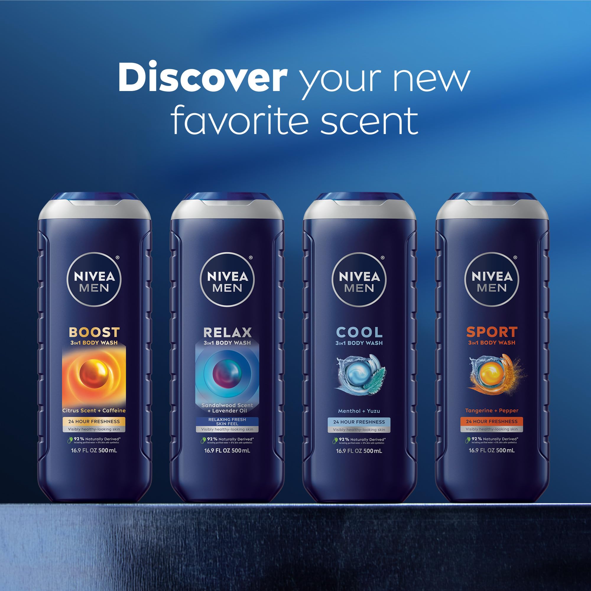 NIVEA MEN Cool 3-in-1 Body Wash, Icy Menthol & Yuzu Scent — 16. 9 fl oz (Pack of 3) detail image 9