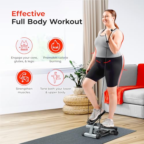 Sunny Health & Fitness Mini Stair Stepper with Resistance Bands — Adjustable Step Height, Hydraulic Resistance, LCD Meter, 300 lb Capacity, App Compatible detail image 8