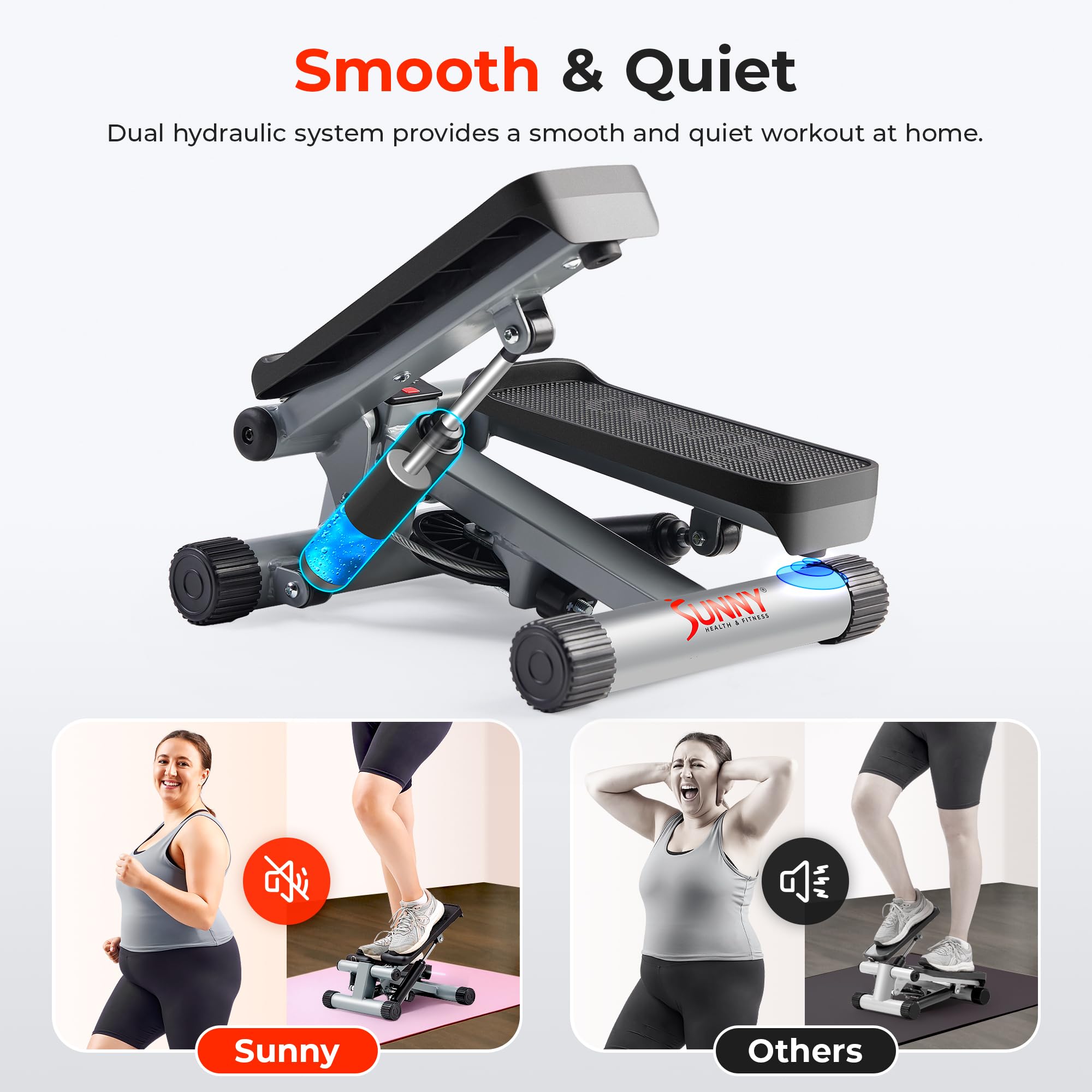 Sunny Health & Fitness Mini Stair Stepper with Resistance Bands — Adjustable Step Height, Hydraulic Resistance, LCD Meter, 300 lb Capacity, App Compatible detail image 4