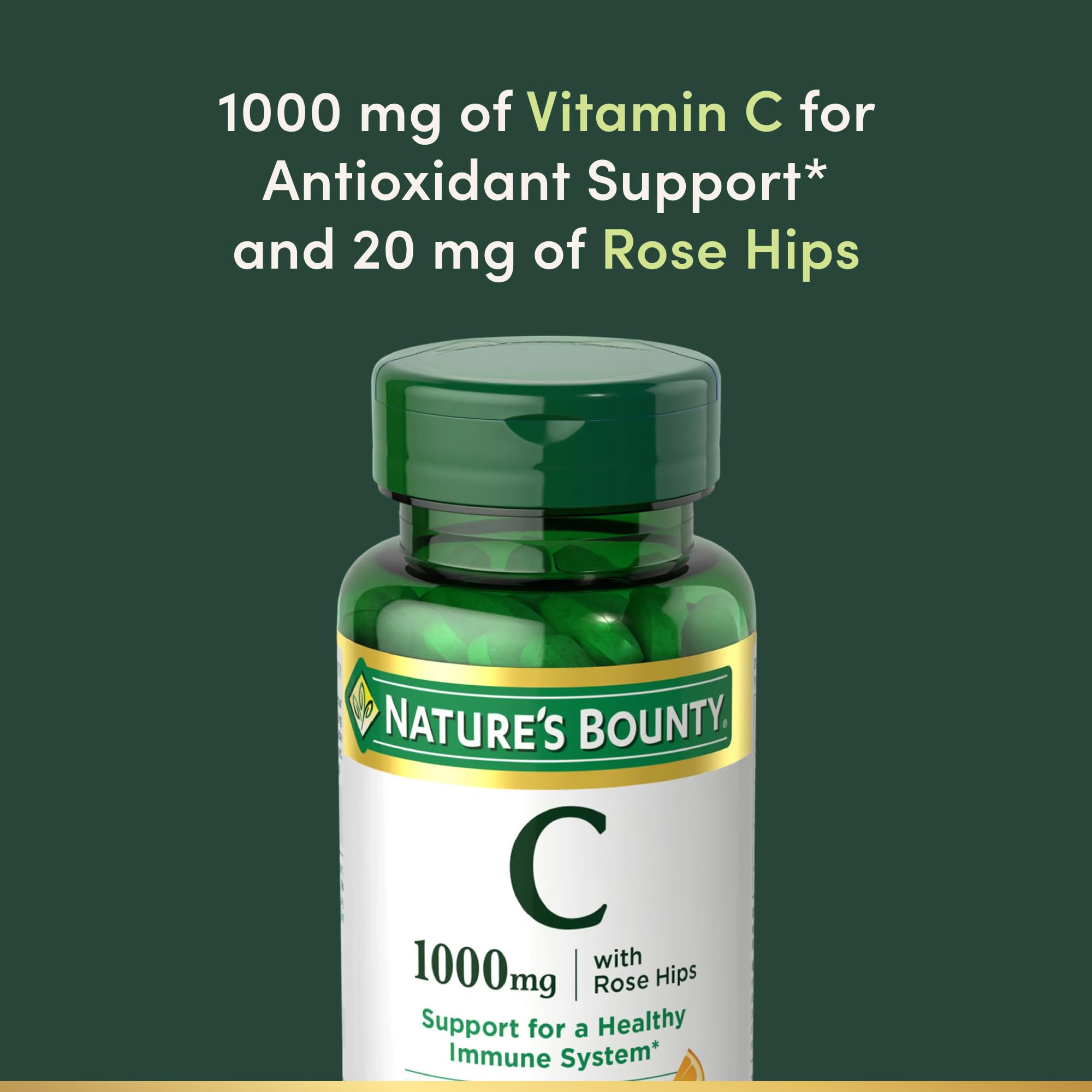 Nature’s Bounty Vitamina C + Escaramujos, Apoyo Inmunológico, 1000 mg de Vitamina C, Tabletas Recubiertas, 1 Dosis al Día, Cápsulas Vegetarianas, 100 Ct detail image 3