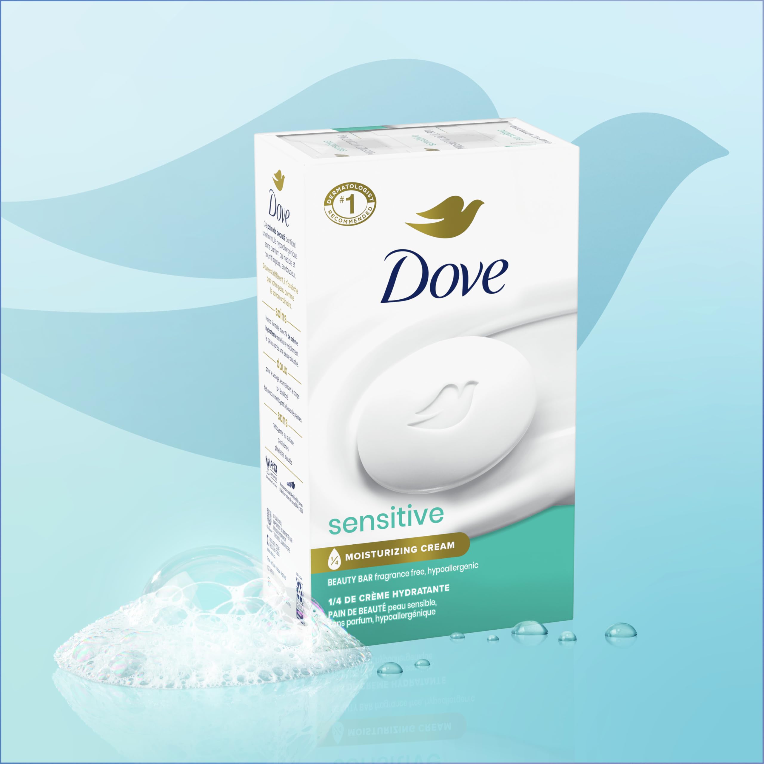 Dove Sensitive Beauty Bar Soap, Fragrance-Free, Hypoallergenic — 8 Bars (3. 75 oz each) detail image 7