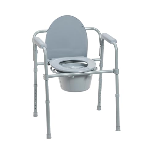 Drive Medical Folding Steel Bedside Commode Chair - 3-in-1 Portable Toilet Solution - Adjustable Height - 7. 5 Qt Bucket - Powder-Coated Steel - Supports up to 350 lb detail image 9