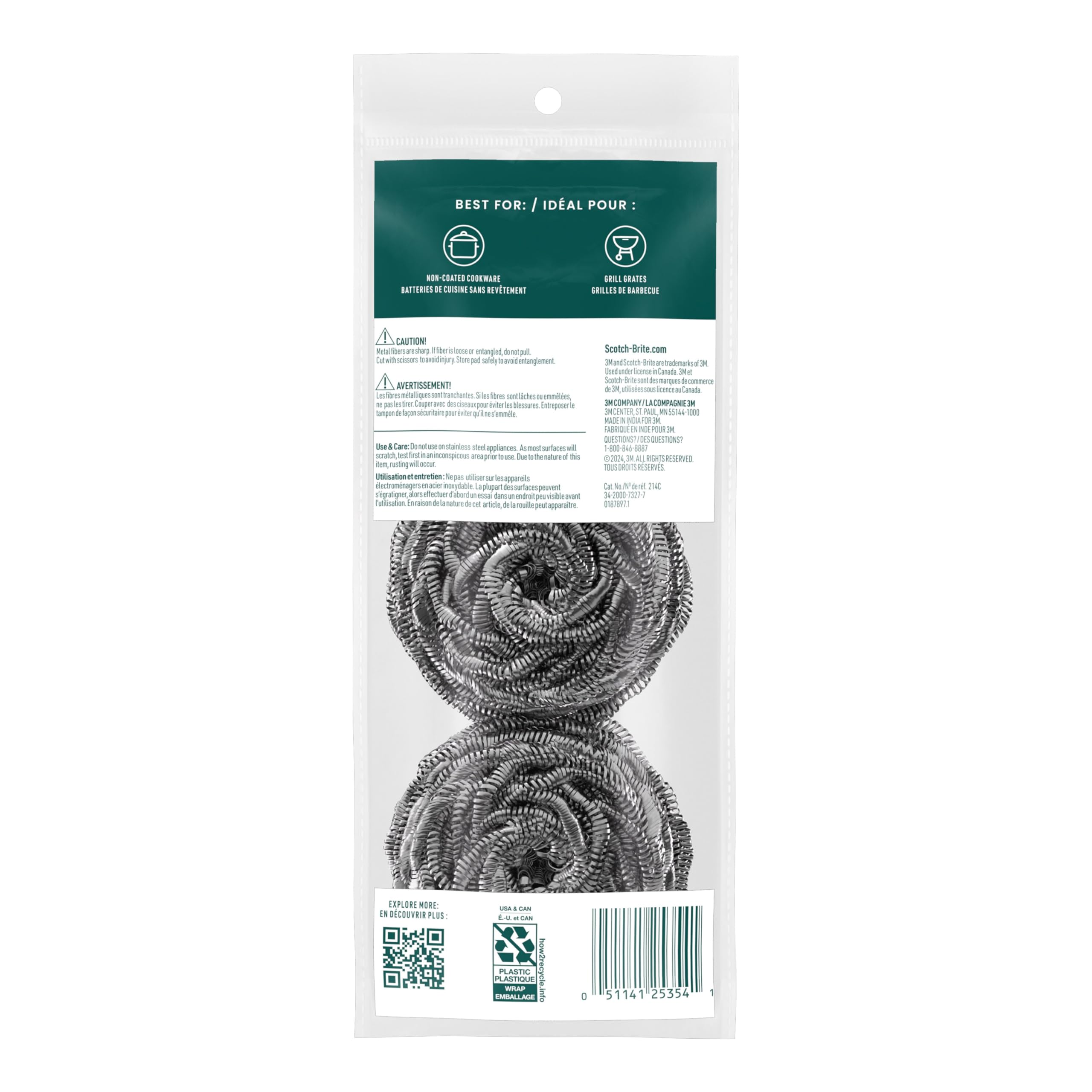 Scotch-Brite Stainless Steel Scrubbers, Scouring Pads for Cleaning Tough Baked-On Messes, Metal Scrubbers for Cleaning Dishes, 3 Scrub Pads detail image 9