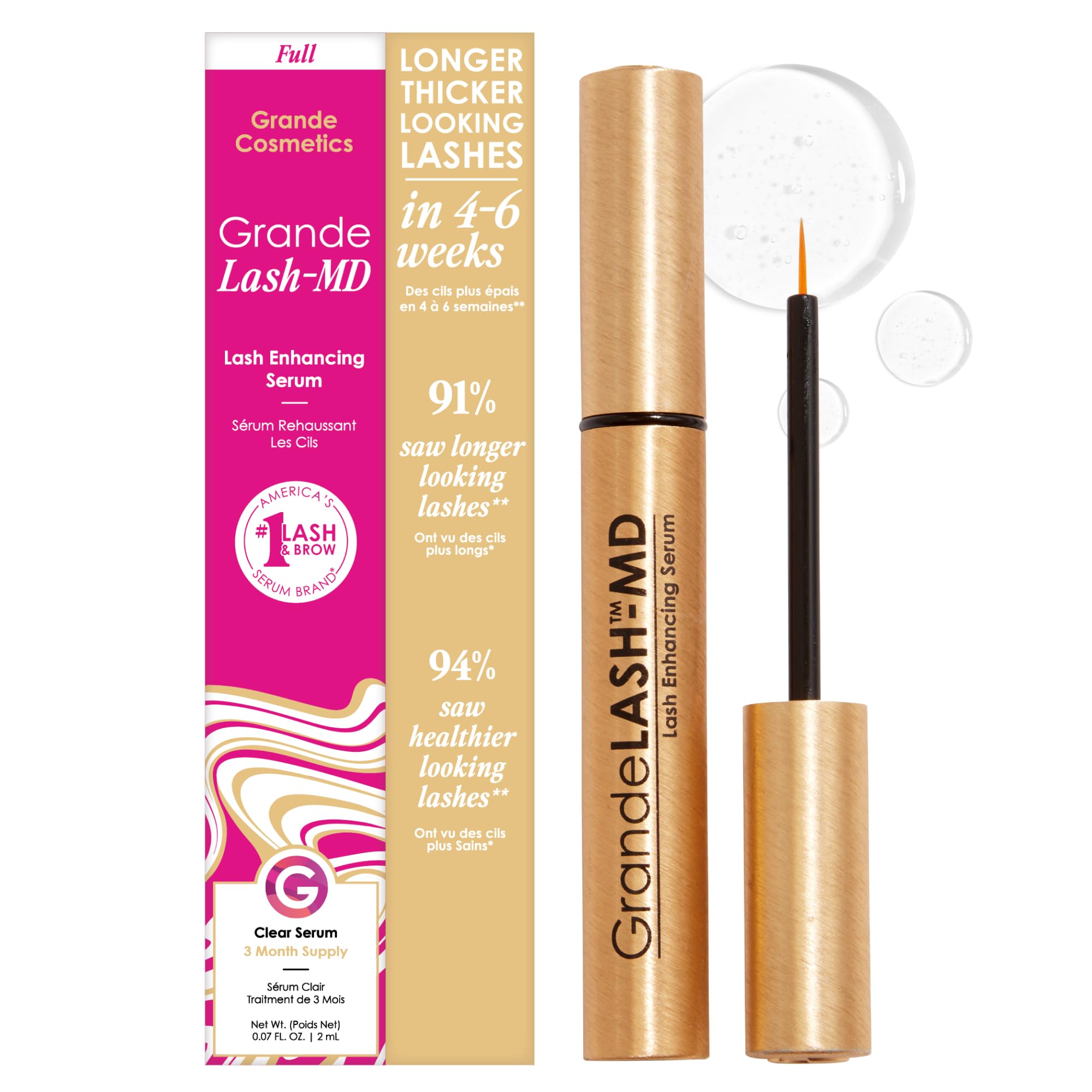 Grande Cosmetics GrandeLASH-MD Lash Enhancing Serum — Peptide & Vitamin Formula for Longer, Thicker, Fuller-Looking Lashes detail image 1