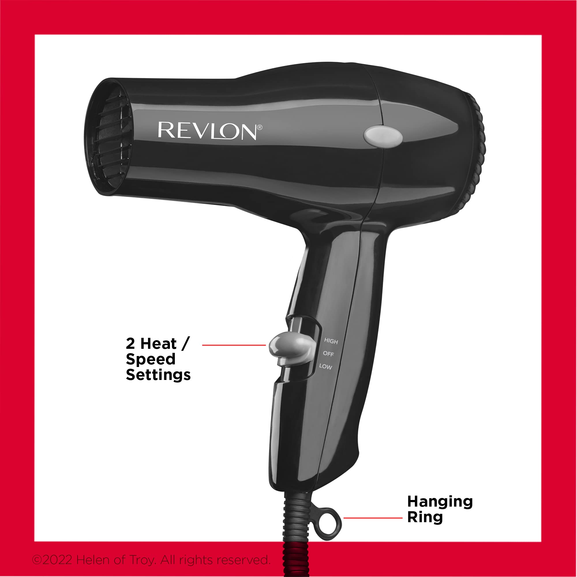 Revlon Essentials Compact Hair Dryer, 1875W – Lightweight Travel Design (Black) detail image 3