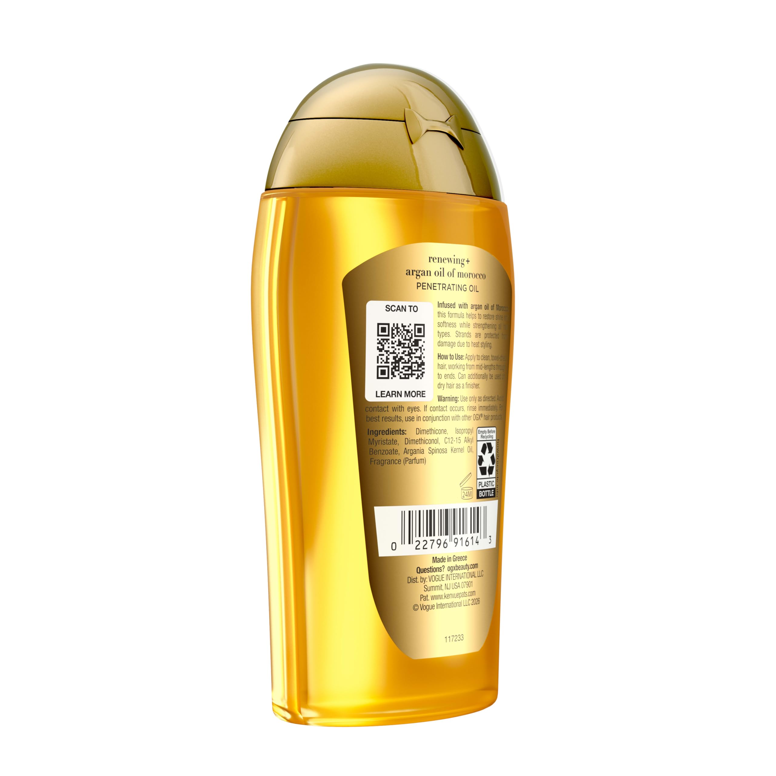 OGX Renewing + Argan Oil of Morocco, Cold-Pressed Argan Oil for Hair Penetrating Treatment & Shine, Moisturizing & Strengthening Silky Oil for All Hair Types, Paraben & Sulfate Free, 3. 3 fl oz detail image 8
