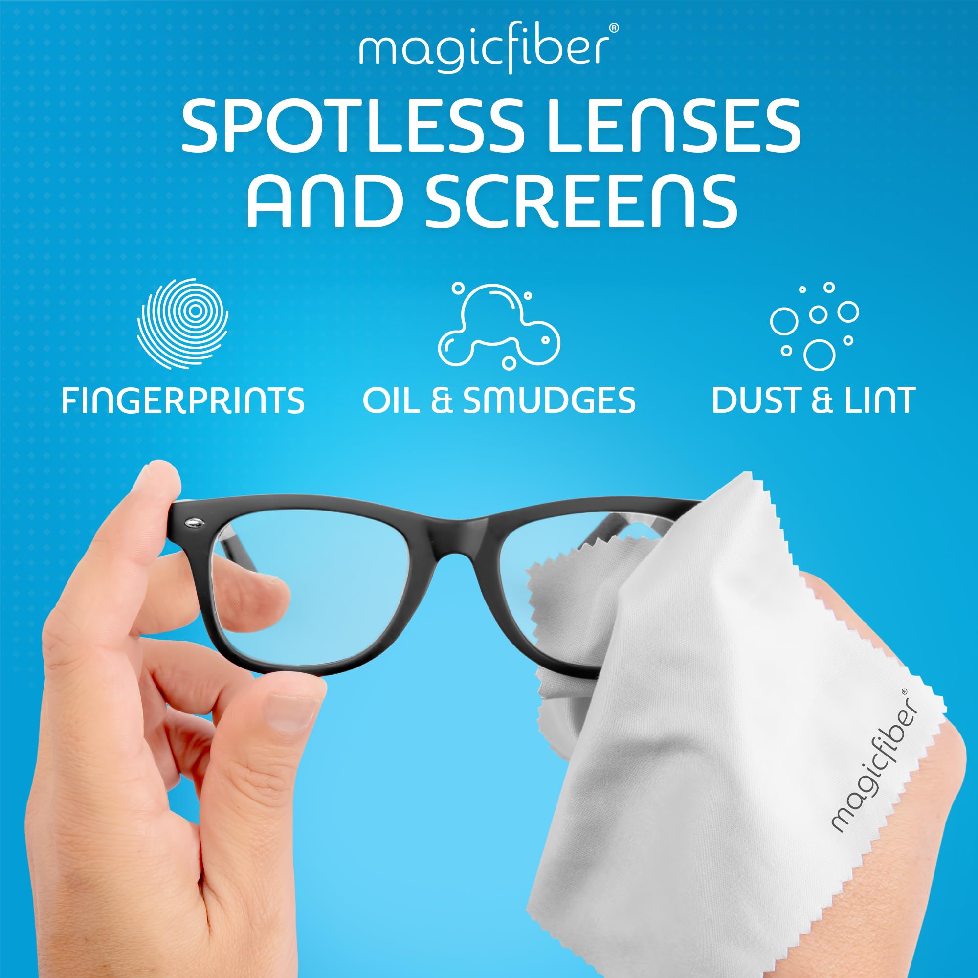 MagicFiber Microfiber Cleaning Cloth, Glasses Cleaner, Eyeglass Wipes, 6pk | Clean Eye Glasses, Lenses, Screens, Cameras, Sunglasses, Watches, Electronics, & More detail image 2