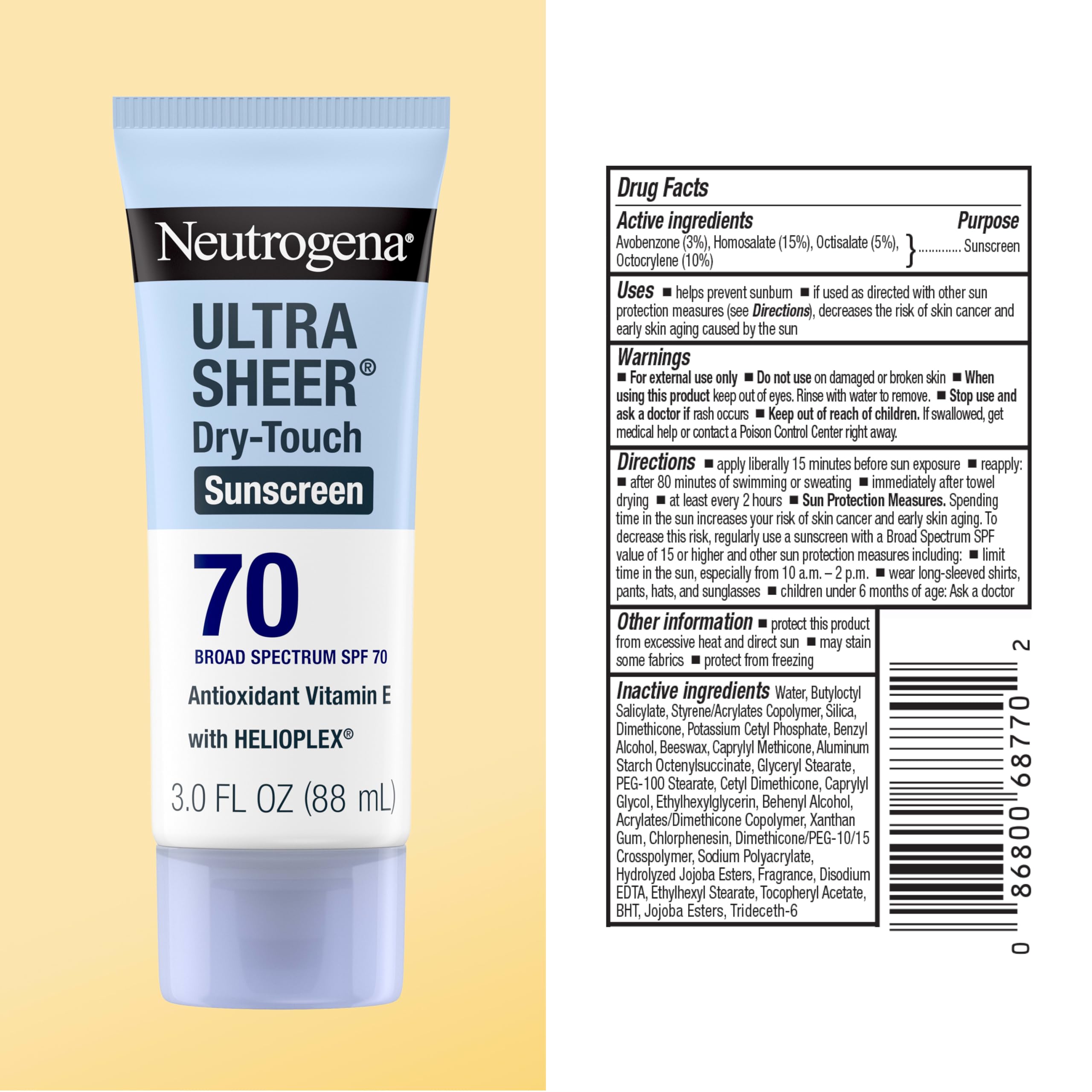 Neutrogena Ultra Sheer Dry Touch Sunscreen Lotion, SPF 70, 3 fl. oz | Broad Spectrum for UVA/UVB Protection, Lightweight, Water-Resistant up to 80 Minutes, Oxybenzone-Free detail image 8