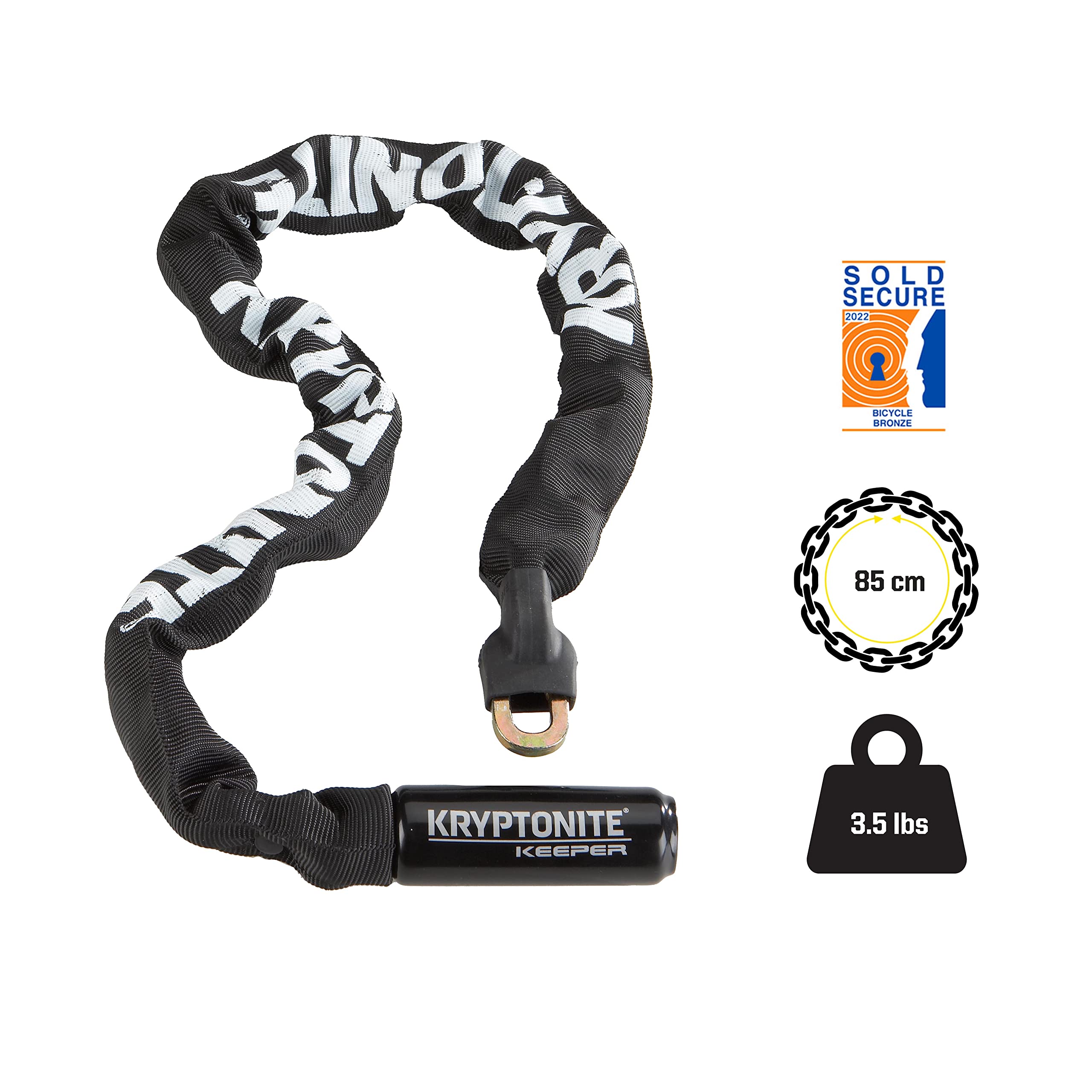 Kryptonite Keeper 785 Integrated Chain Bike Lock, 33. 5" (85cm) – 7mm Manganese Steel, Heavy-Duty Anti-Theft Chain with Keys detail image 4