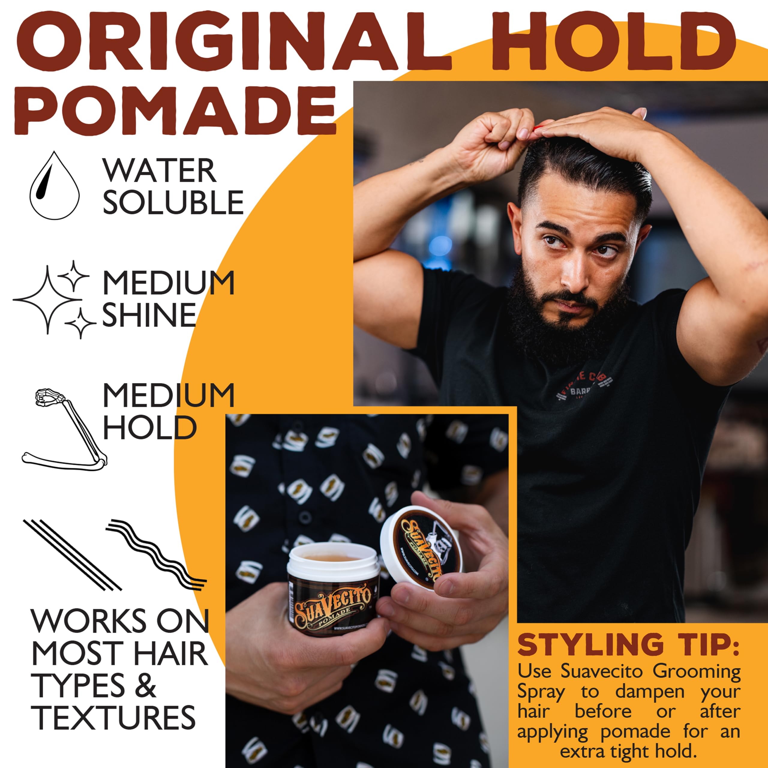 Suavecito Original Hold Pomade for Men, 4 oz - Medium Shine, Water-Soluble, Wax-Like, Flake-Free detail image 5
