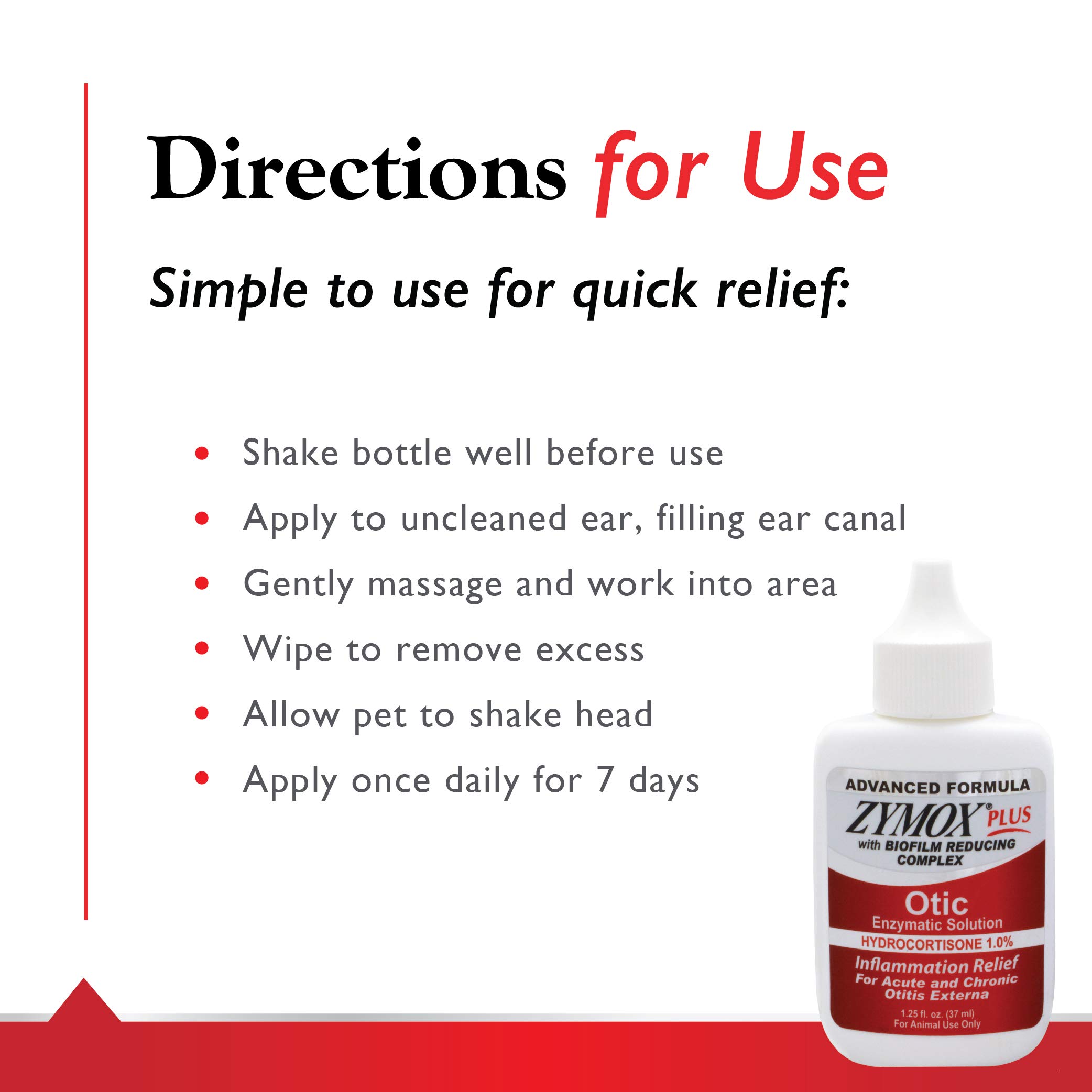 Zymox Advanced Formula Otic Plus Enzymatic Ear Solution for Dogs and Cats with 1% Hydrocortisone, 1. 25 oz detail image 6