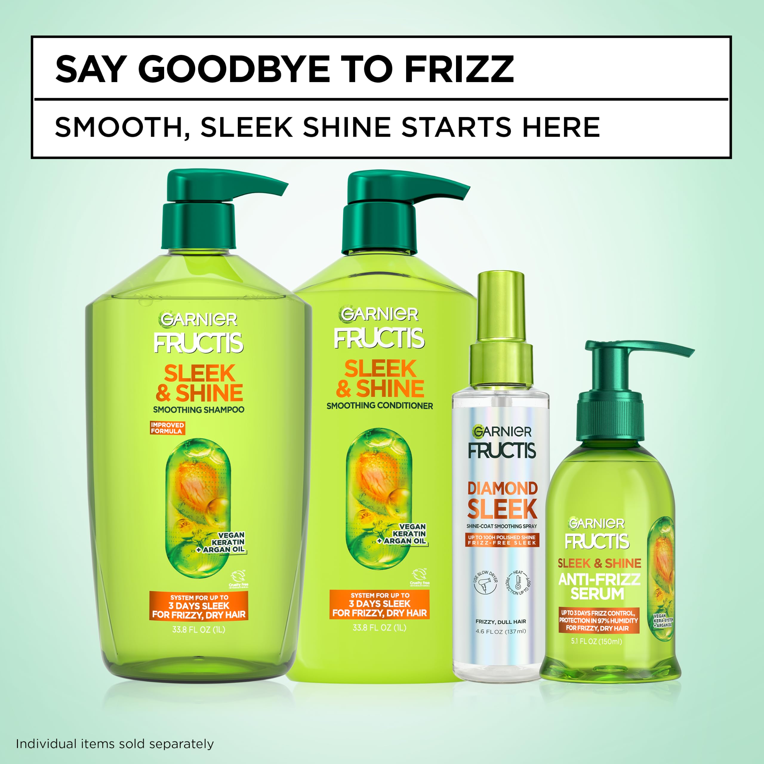 Garnier Fructis Sleek & Shine Anti-Frizz Hair Serum for Frizzy, Dry Hair, Leave-In Argan Oil Infused Formula with Up to 72HRs of Frizz Control, Smooths Flyaways & Boosts Hair Shine, 5. 1 Fl Oz detail image 5