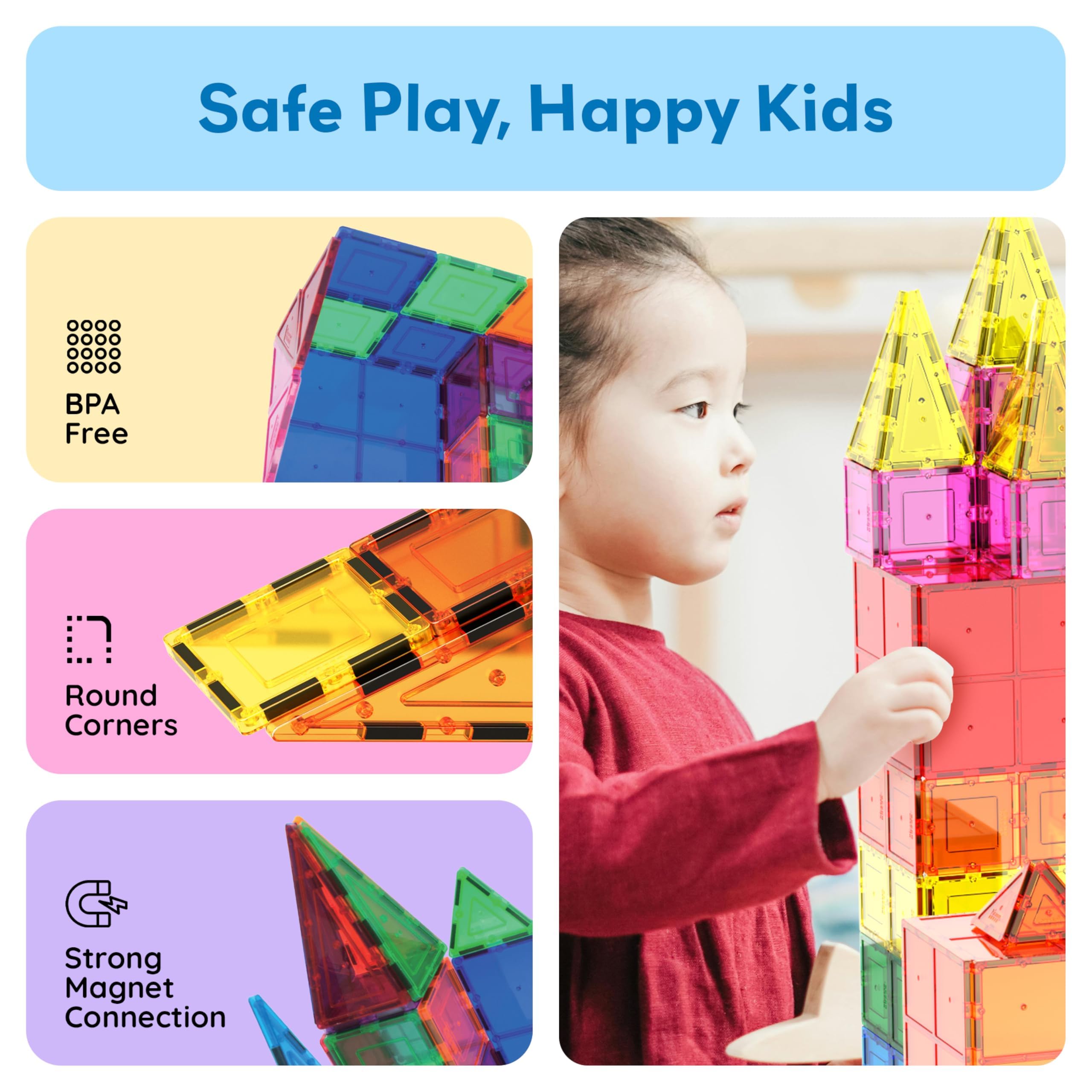 PicassoTiles 60-Piece Clear Magnetic Tiles 3D Building Blocks STEM Toy for Ages 3+ detail image 3